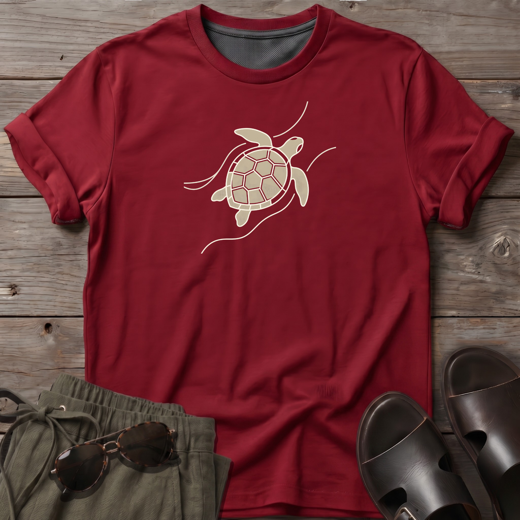 Sea Turtle Waves Beach Ocean Line Art Tee