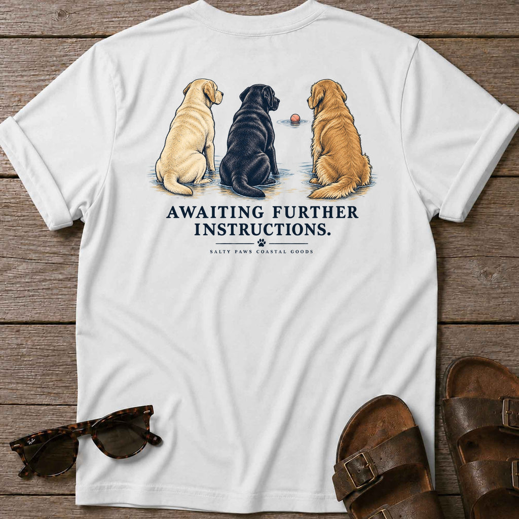 Awaiting Further Instructions Back Design T-Shirt in White