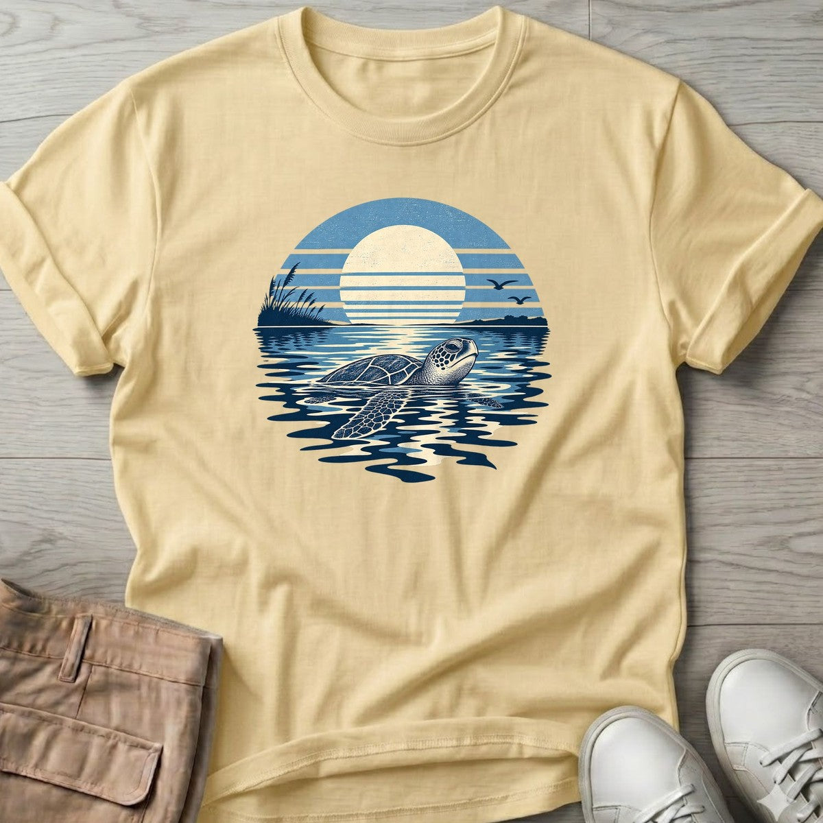 Moonlit Sea Turtle T-Shirt in Cornsilk