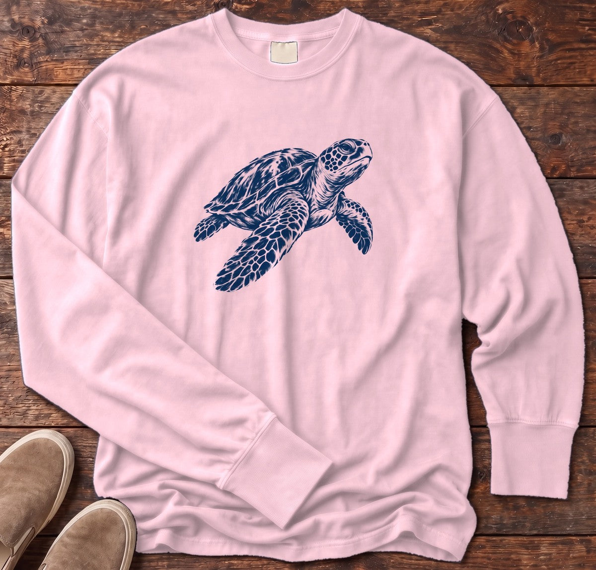Sea Turtle Long Sleeve Tee in Blossom, Salty Paws Comfort Colors long sleeve tee
