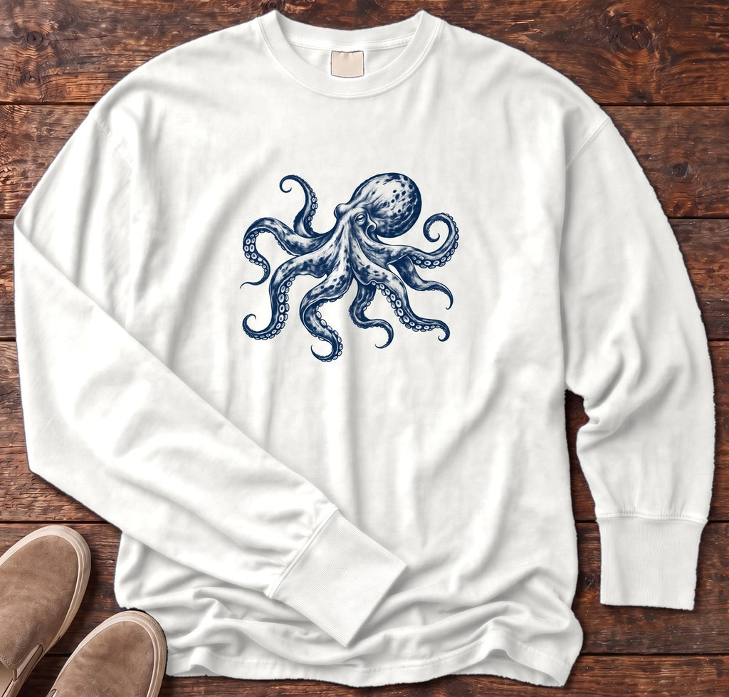 Octopus Long Sleeve Tee in White, Salty Paws Comfort Colors long sleeve tee