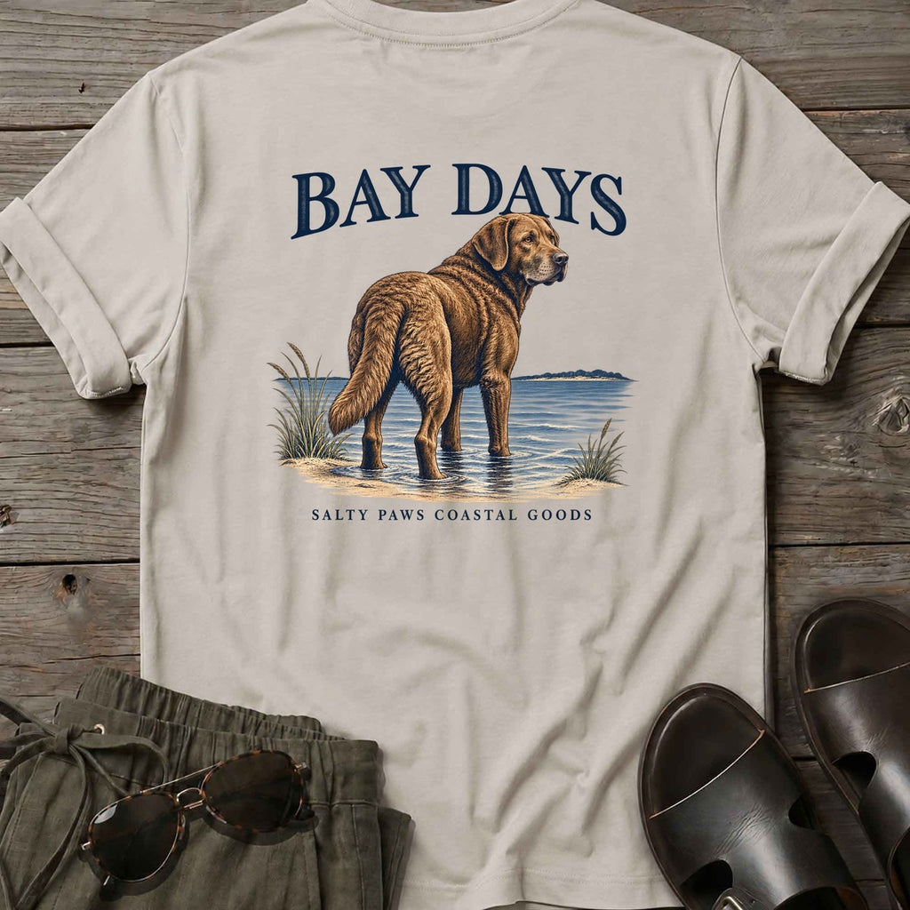 Bay Days Chesapeake Bay Retriever Back Design T-Shirt in Ice Grey, Salty Paws coastal t-shirt