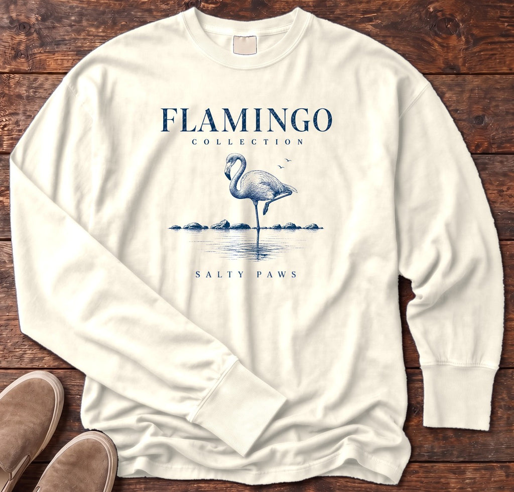 Flamingo Collection Long Sleeve Tee in Ivory, Salty Paws Comfort Colors long sleeve tee