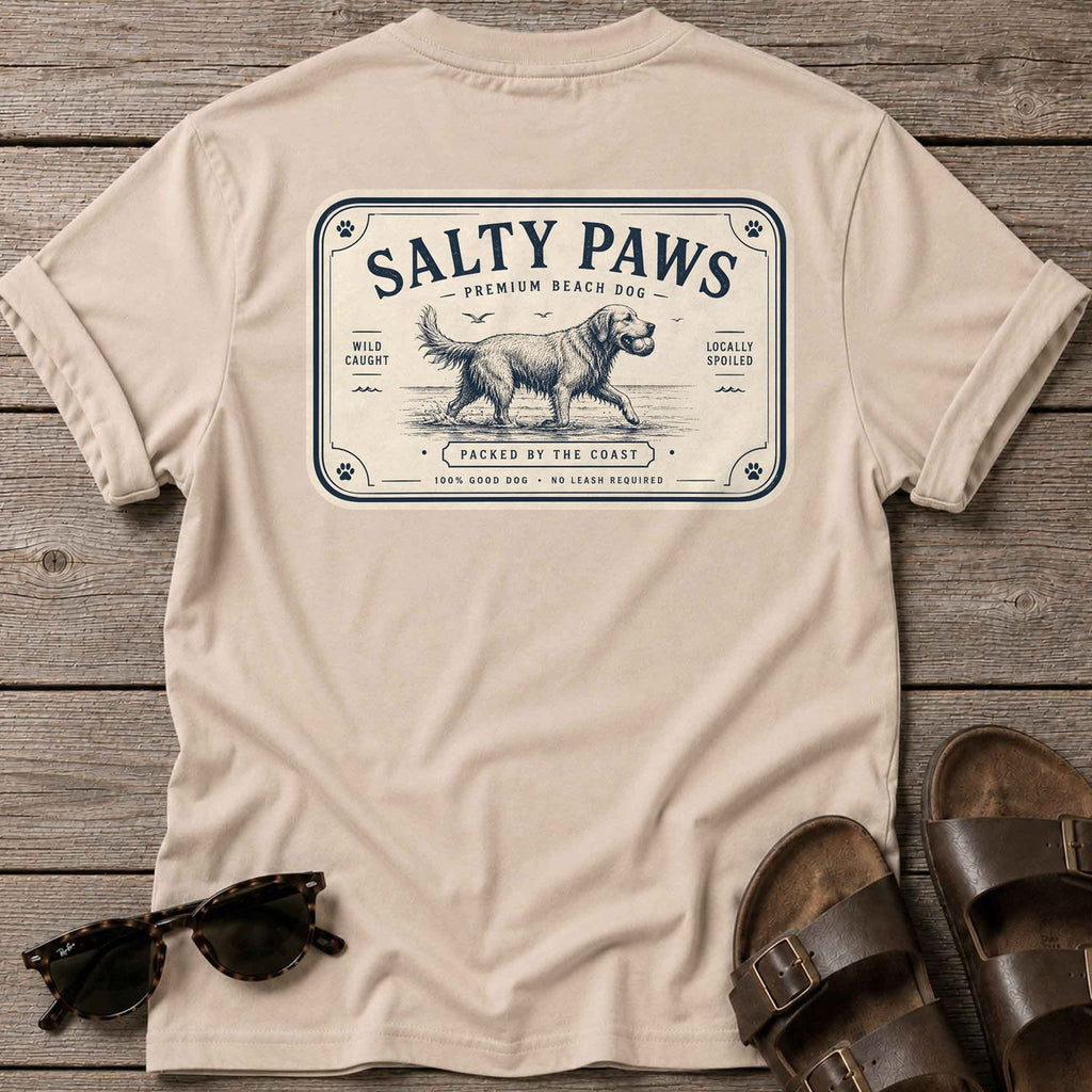 Salty Paws Premium Beach Dog Back Design T-Shirt in Sand
