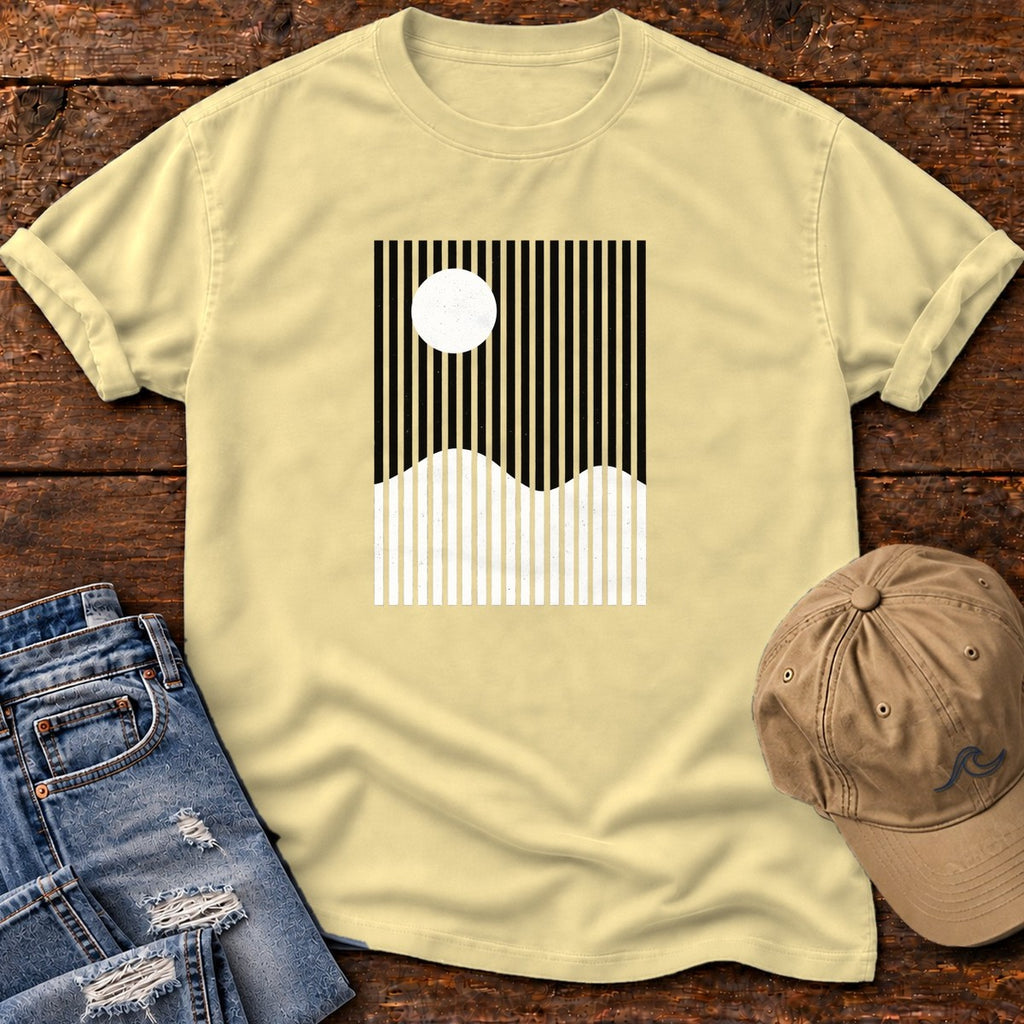 Ocean Sun Stripes T-Shirt in Butter, Salty Paws Comfort Colors T-Shirt, front design flat lay