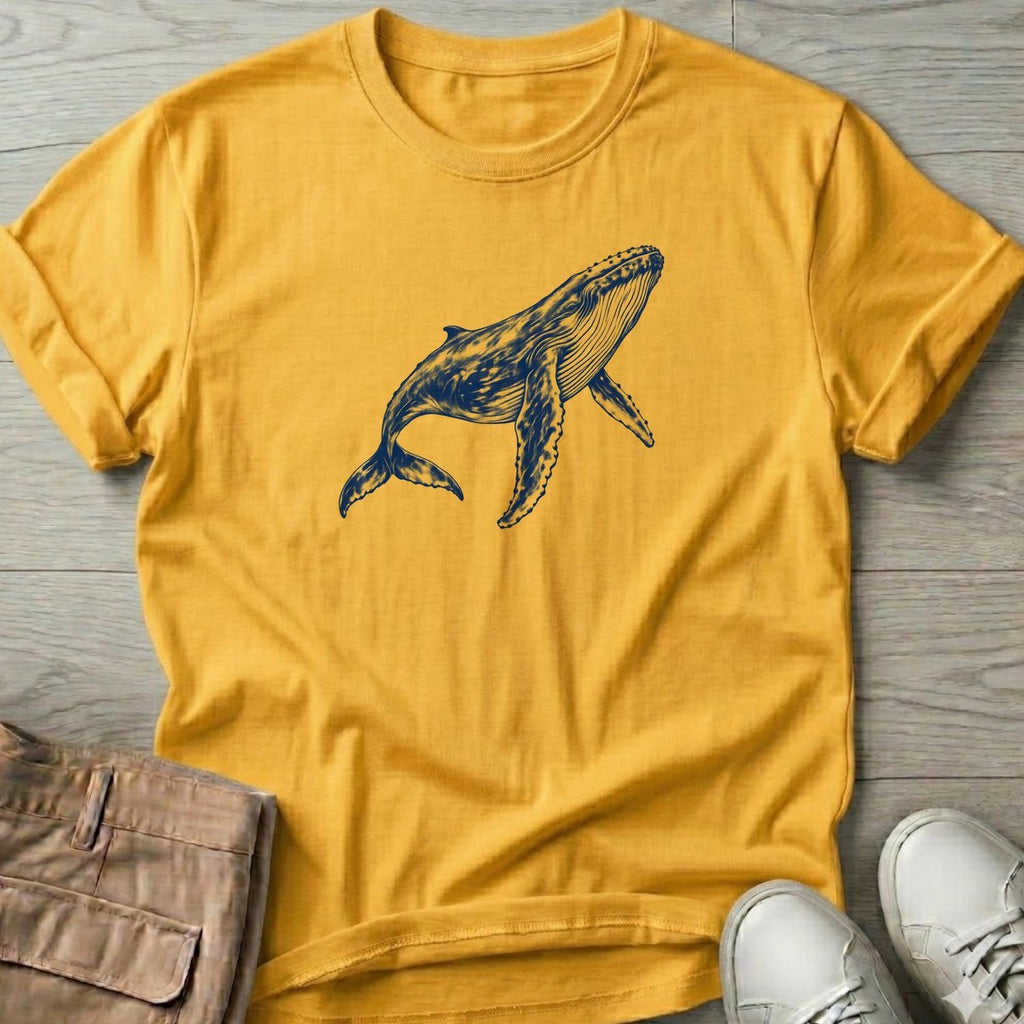Humpback Whale T-Shirt in Daisy, Salty Paws T-Shirt, front design flat lay