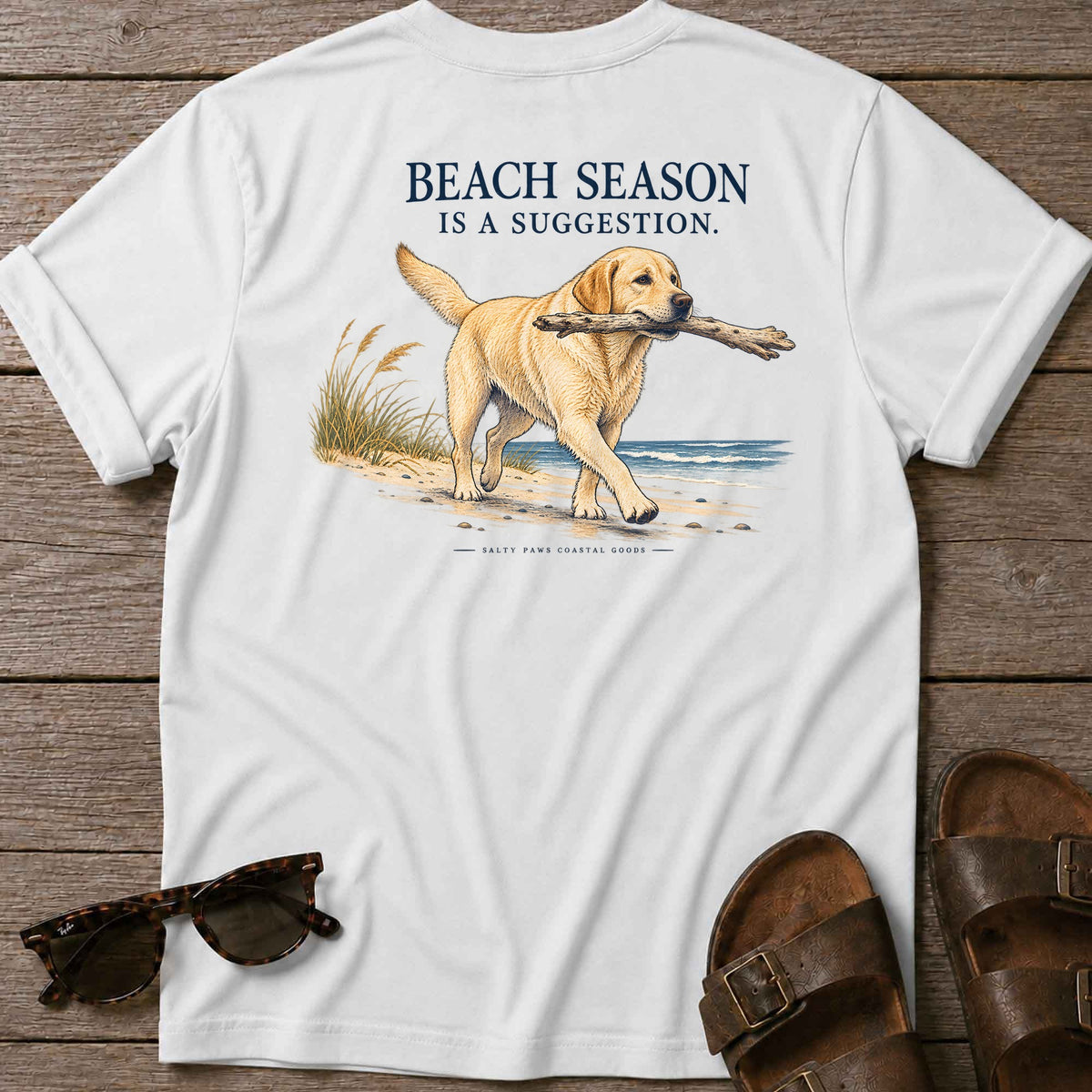 Beach Season Is a Suggestion Back Design T-Shirt in White