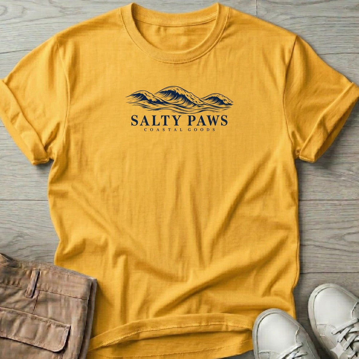Salty Paws Coastal Swell T-Shirt in Daisy, Salty Paws T-Shirt, front design flat lay