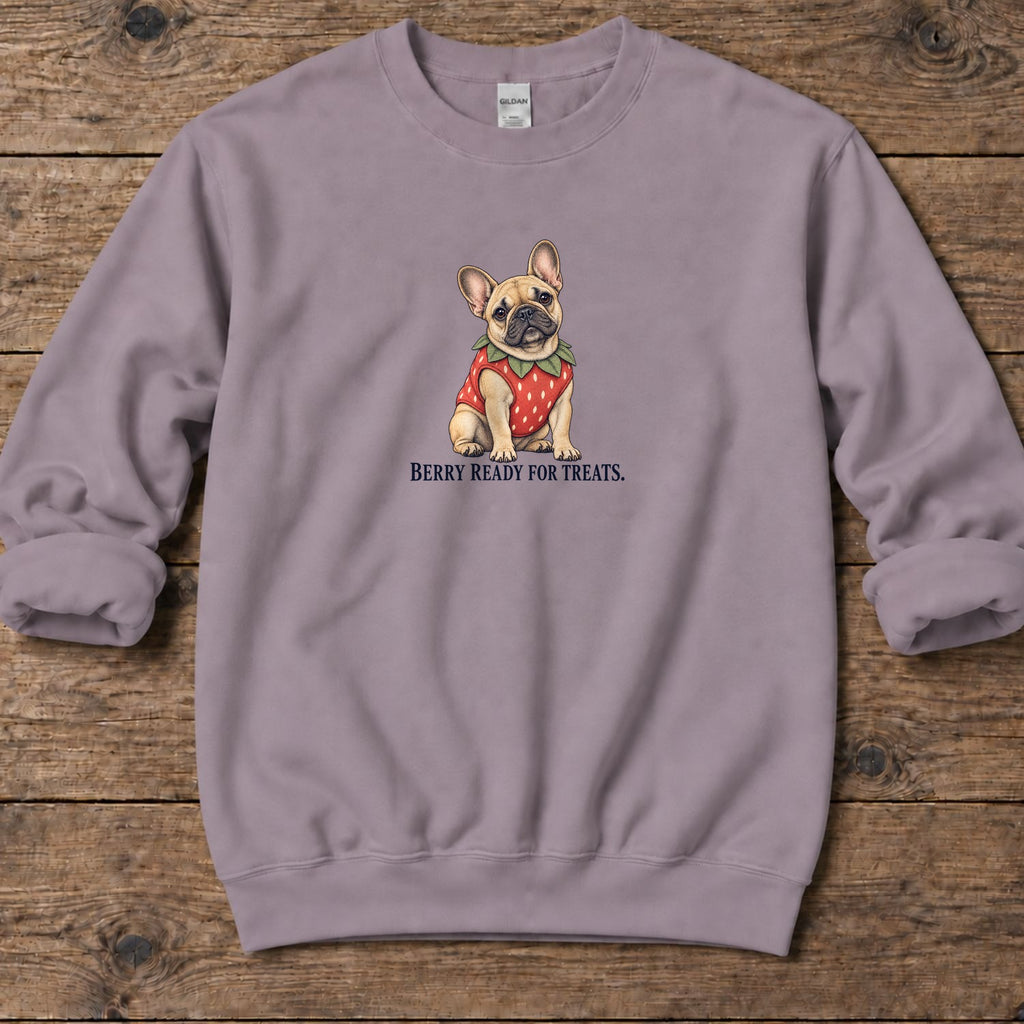 Berry Ready for Treats Strawberry Frenchie Midweight Sweatshirt in Paragon, Salty Paws coastal sweatshirt