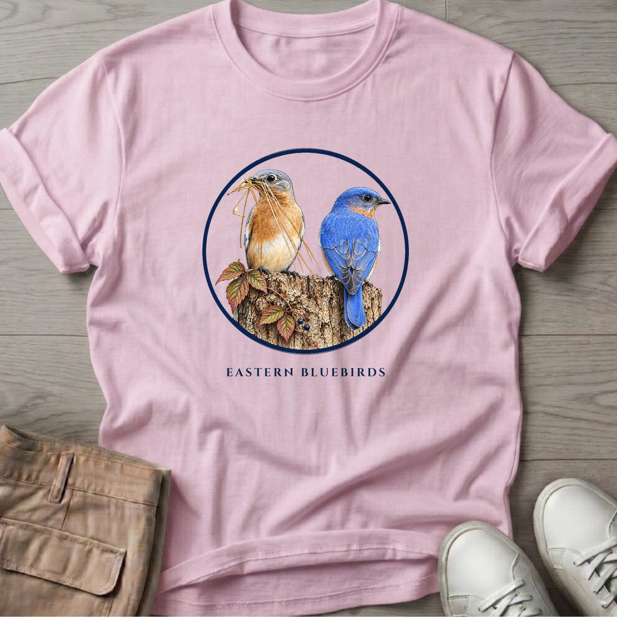 Eastern Bluebirds T-Shirt in Light Pink