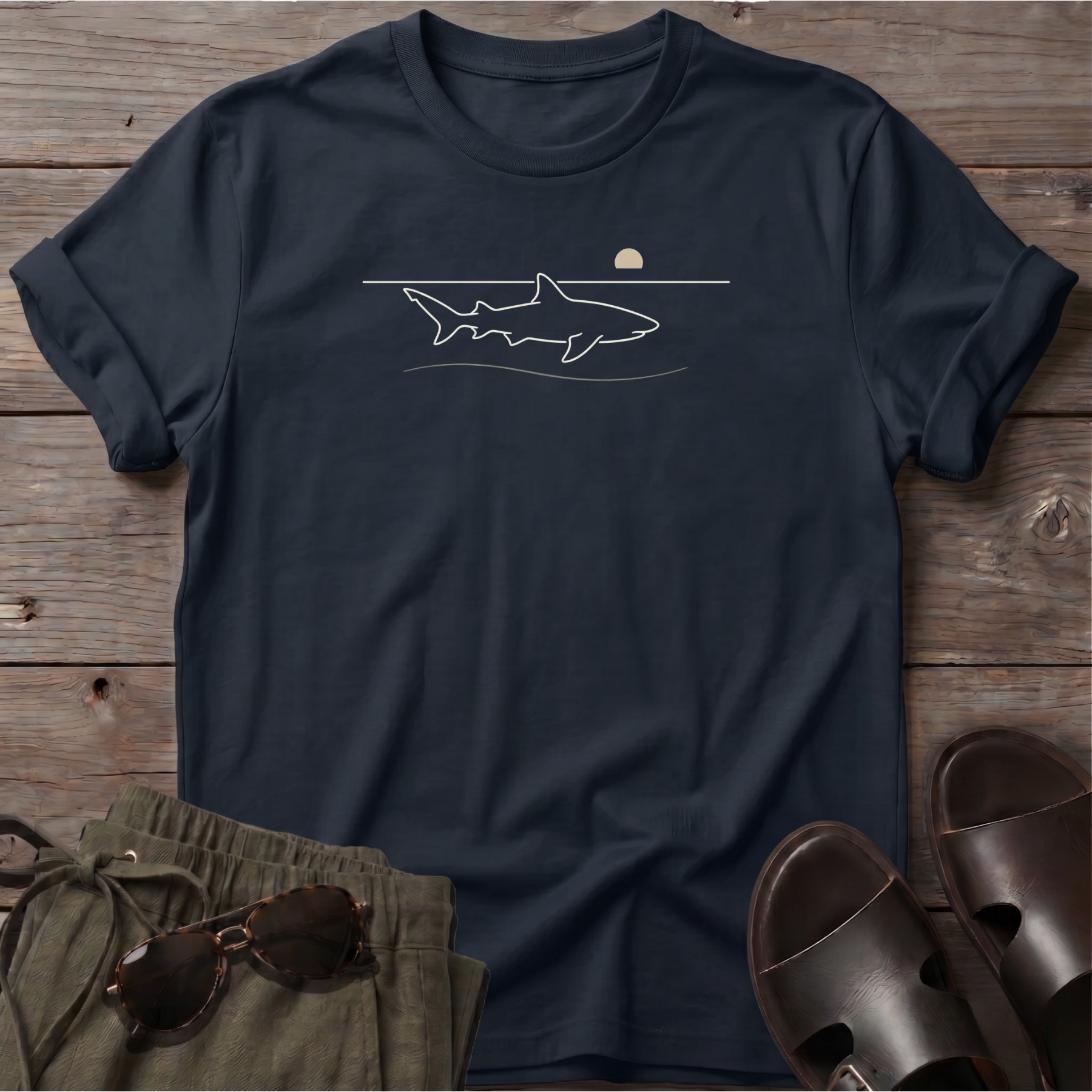 Shark Beach Ocean Line Art Tee