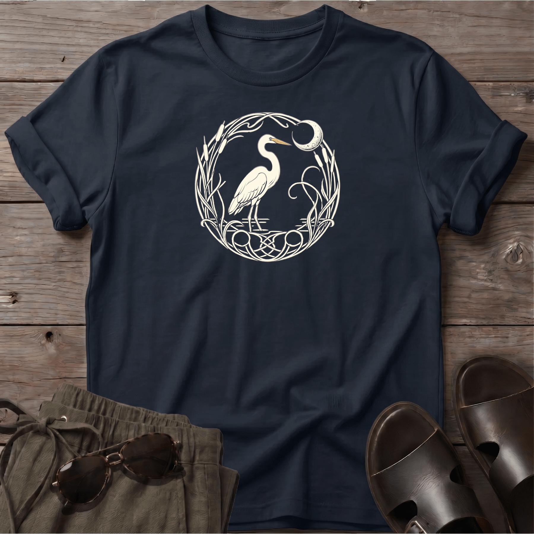 Egret Moon T-Shirt — Beach Line Art Tee - coastal bird graphic t-shirt, Salty Paws