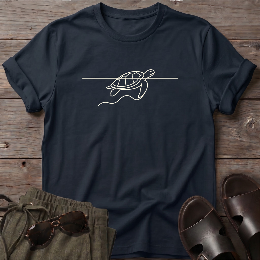Sea Turtle Waves Beach Ocean Line Art Tee