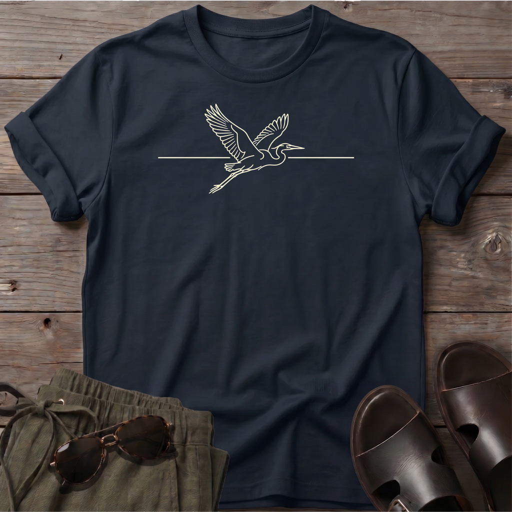 Great Heron Flight Beach Ocean Line Art Tee