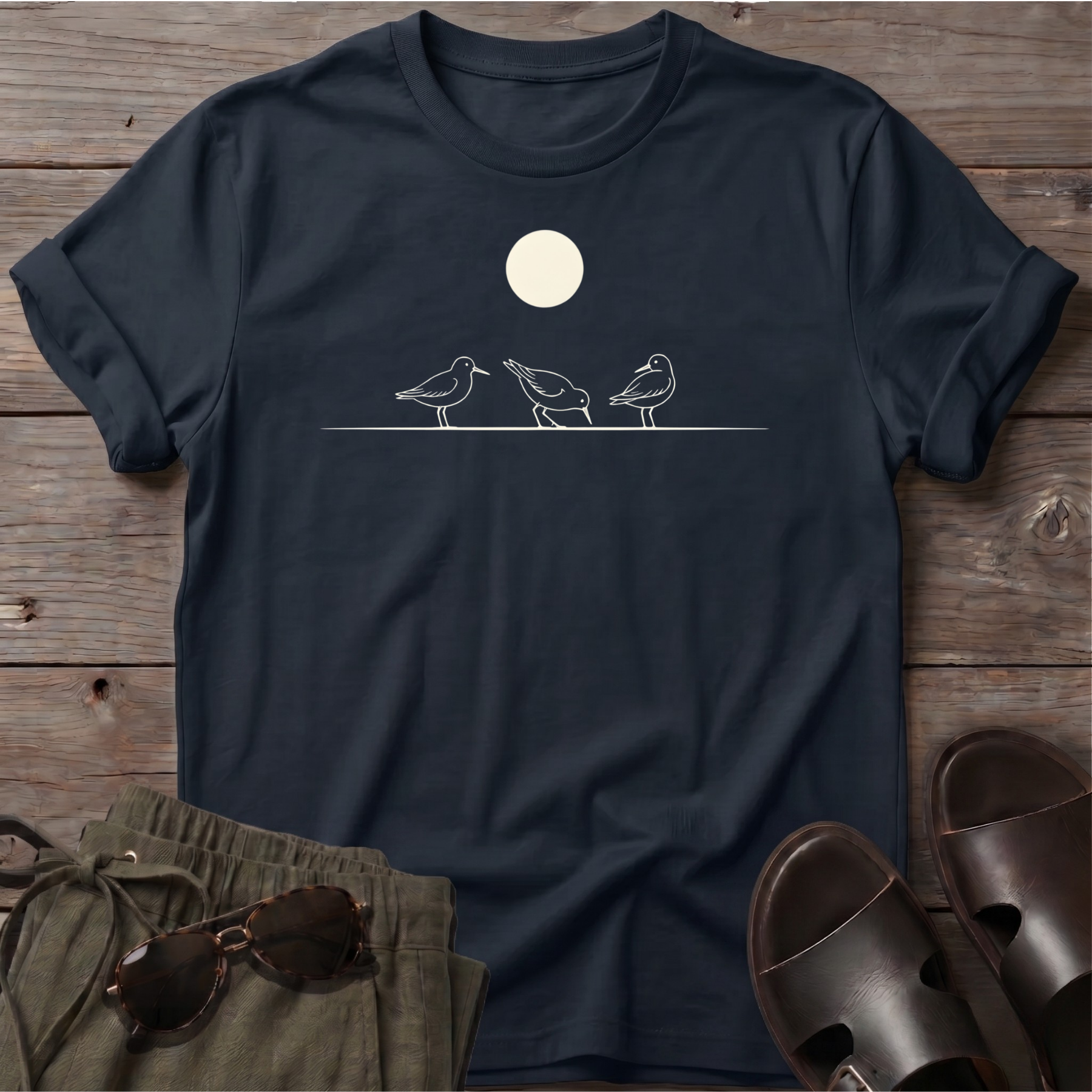 3 Shorebirds Moon T-Shirt – Beach Lover Coastal Apparel Tee