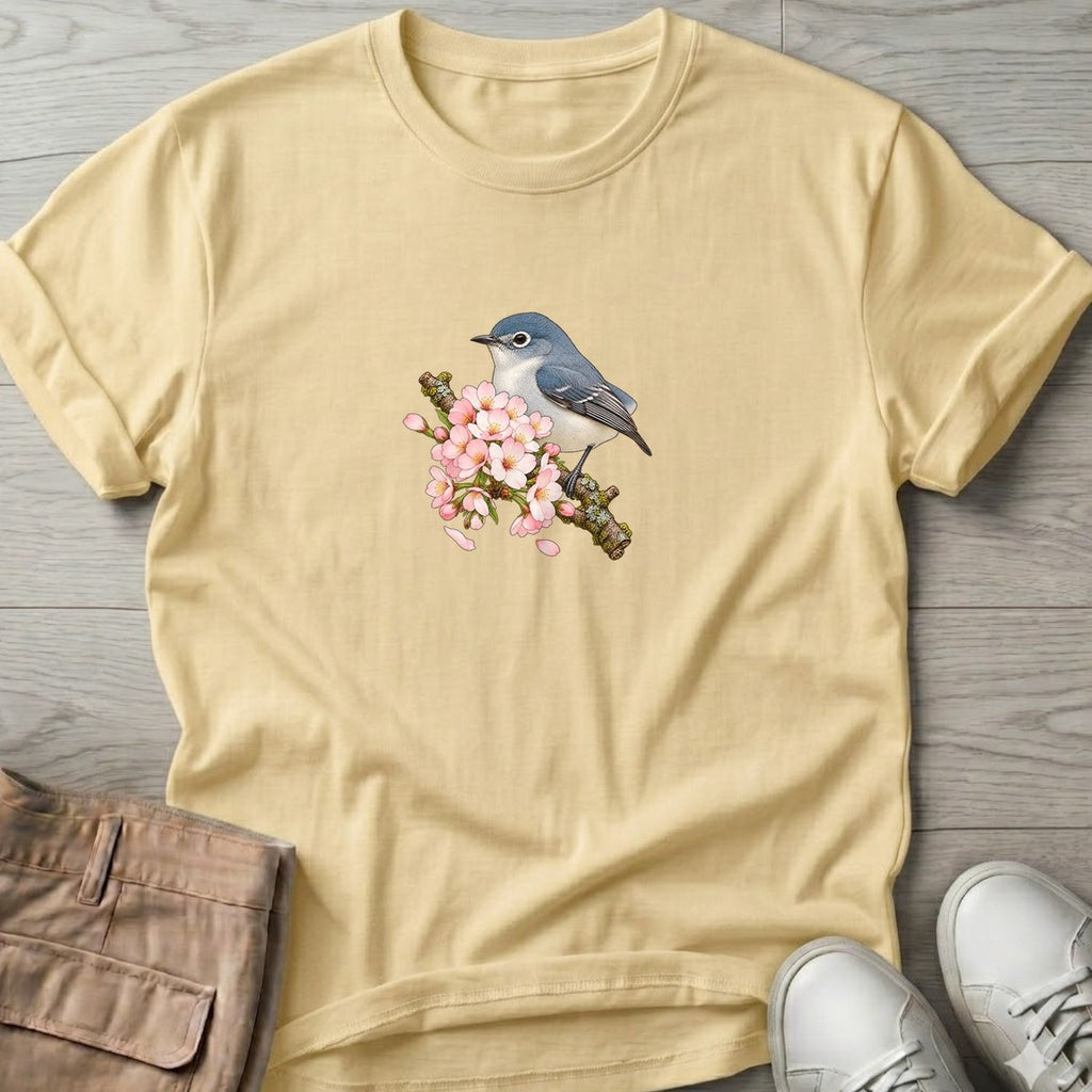 Blue Bird Blossom T-Shirt in Cornsilk