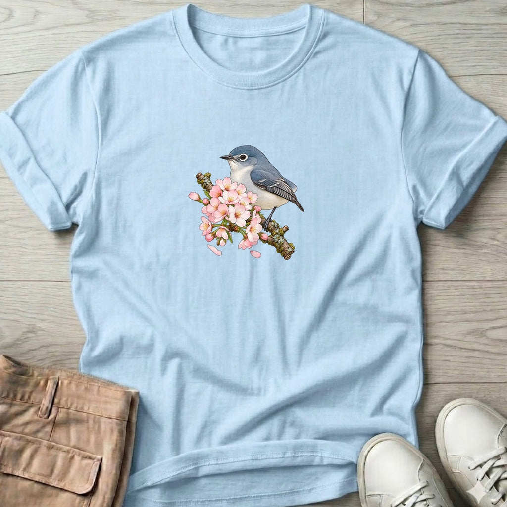Blue Bird Blossom T-Shirt in Light Blue