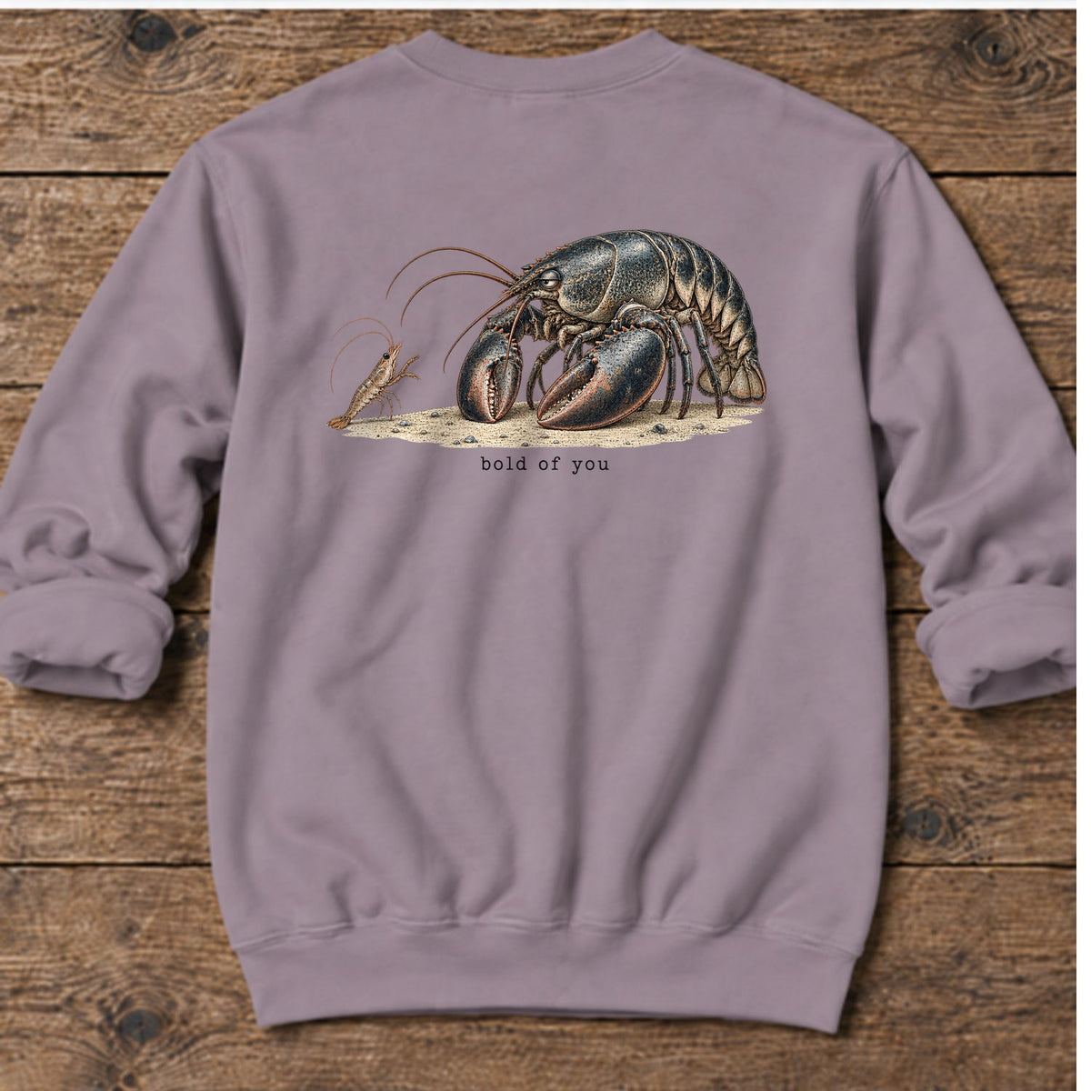 Bold of You Lobster Back Design Midweight Sweatshirt in Paragon, Salty Paws Midweight Sweatshirt, back design flat lay