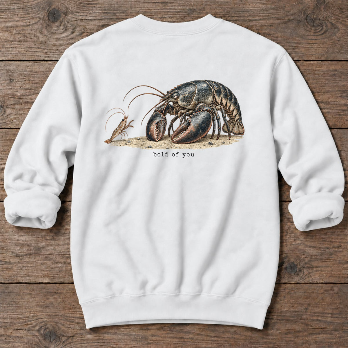 Bold of You Lobster Back Design Midweight Sweatshirt in White, Salty Paws Midweight Sweatshirt, back design flat lay