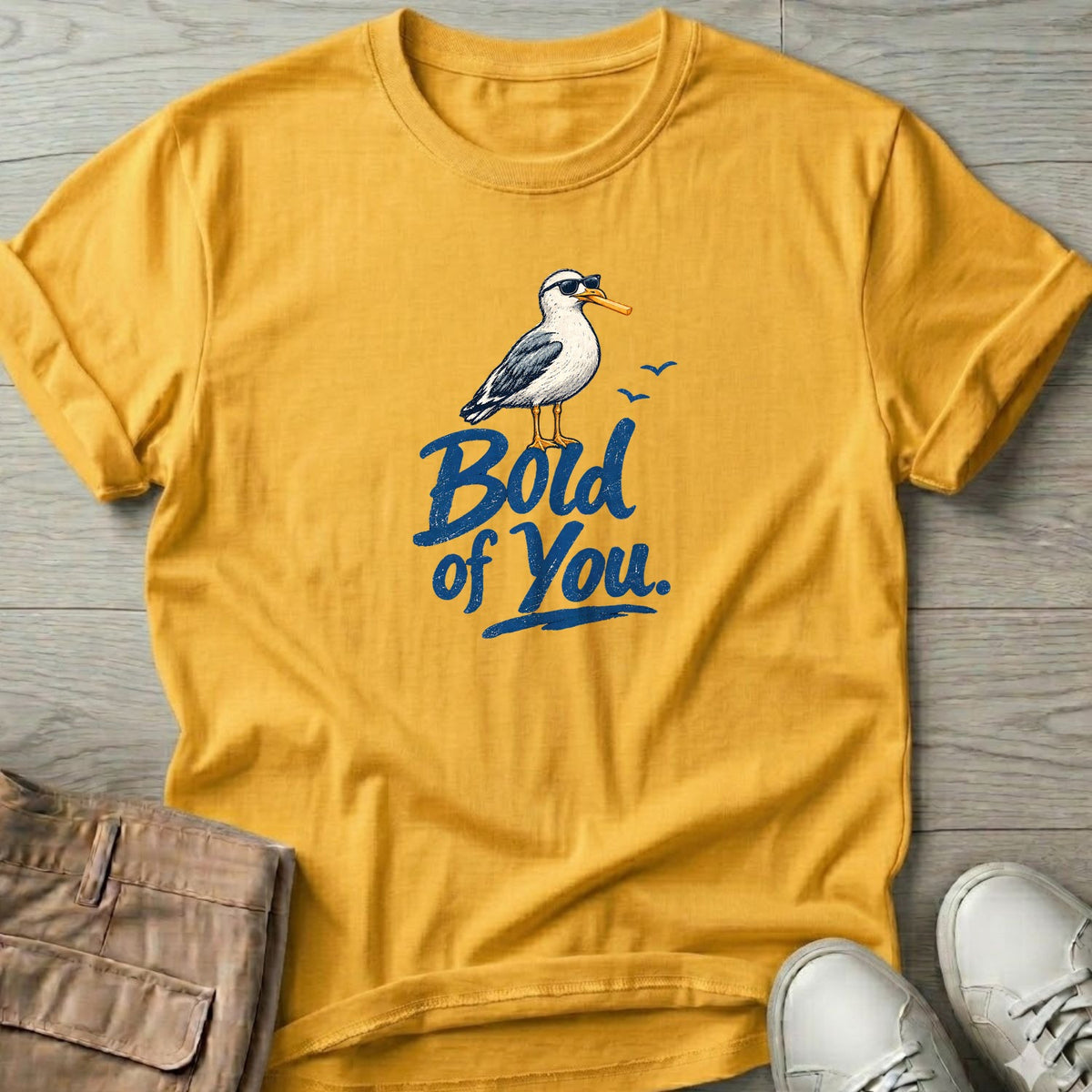 Bold of You Seagull T-Shirt in Daisy, Salty Paws coastal t-shirt