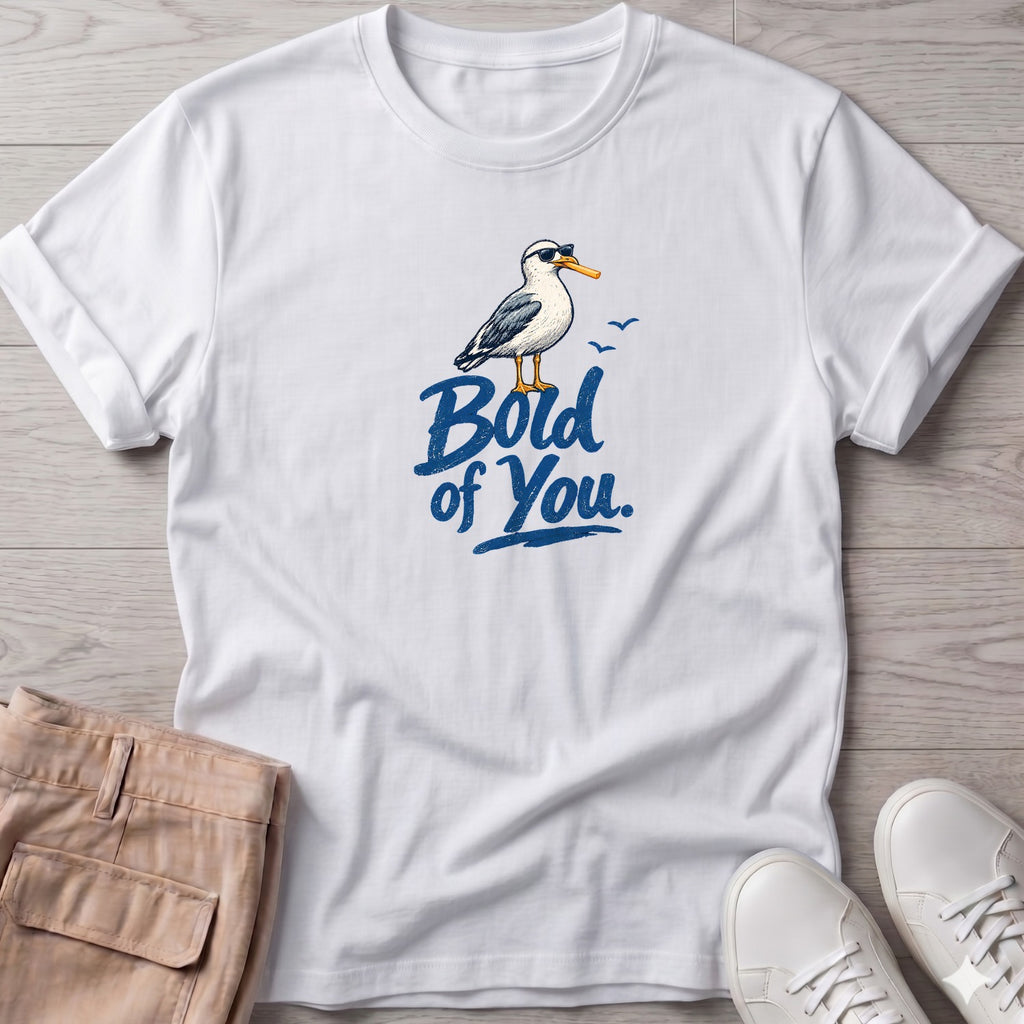 Bold of You Seagull T-Shirt in White, Salty Paws coastal t-shirt