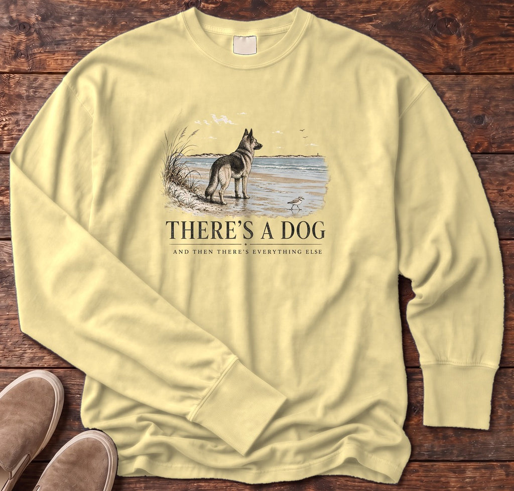 There's a Dog Shepherd Long Sleeve Tee in Butter, Salty Paws Comfort Colors long sleeve tee
