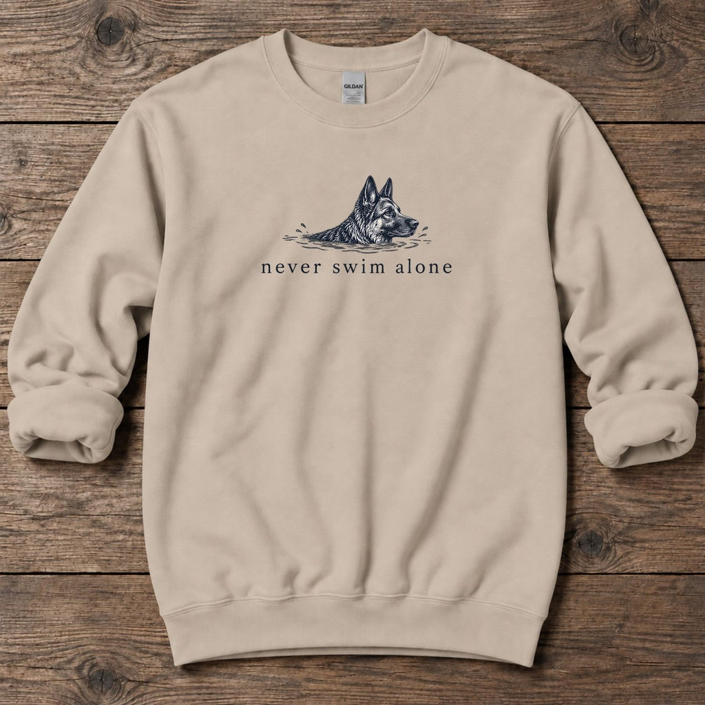 Never Swim Alone German Shepherd Midweight Sweatshirt in Sand, Salty Paws coastal sweatshirt