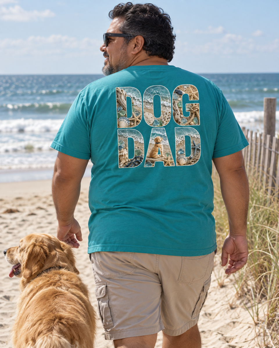 Dog Dads tee in Jade Dome, worn