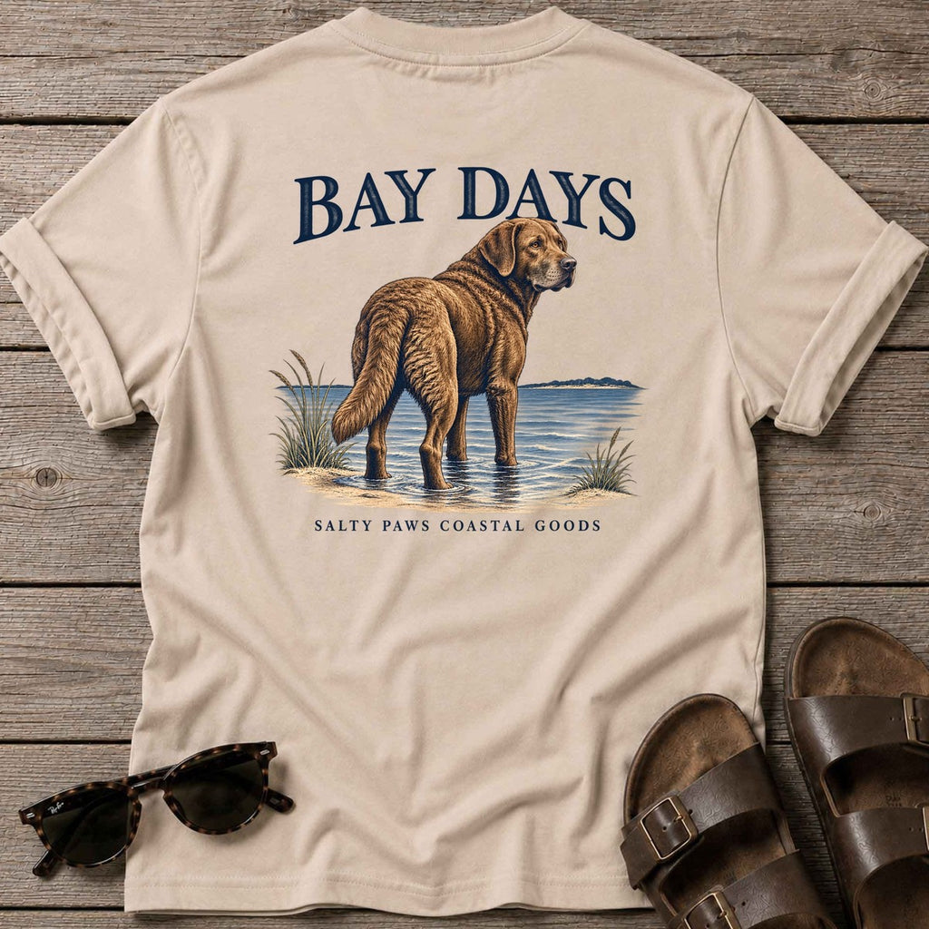 Bay Days Chesapeake Bay Retriever Back Design T-Shirt in Sand, Salty Paws coastal t-shirt