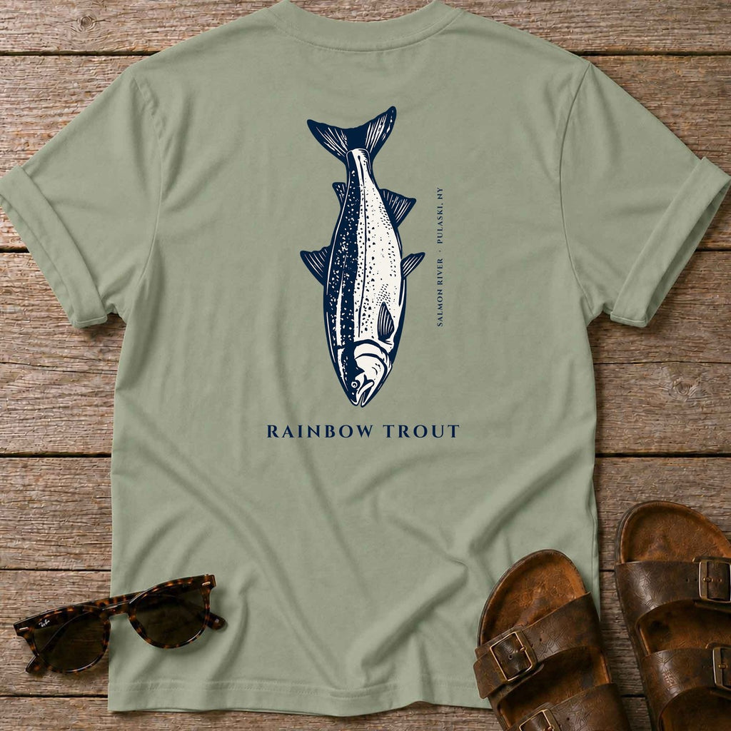 Rainbow Trout Salmon River back design tee in Sage