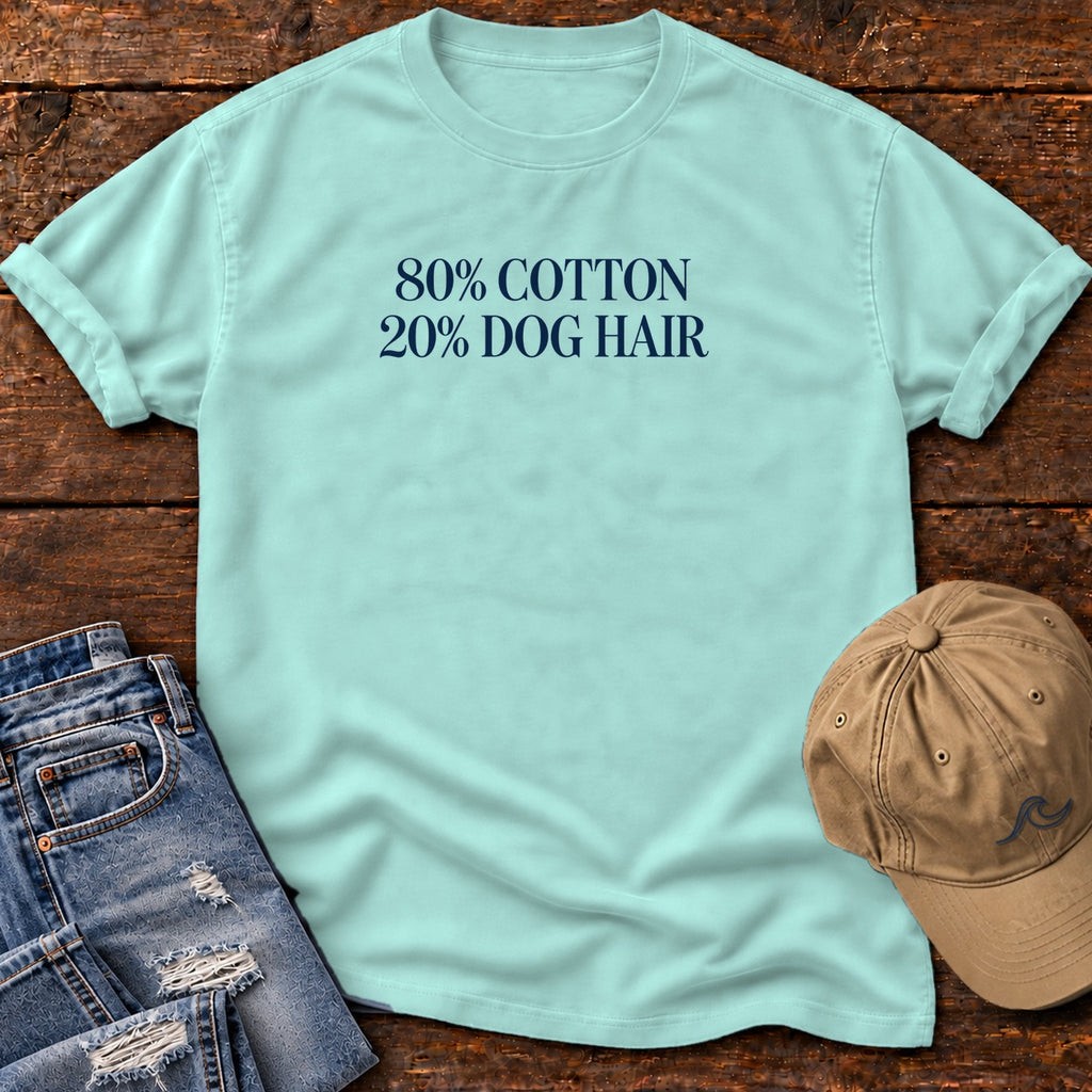 80% Cotton 20% Dog Hair T-Shirt in Chalky Mint, Salty Paws Comfort Colors T-Shirt, front design flat lay