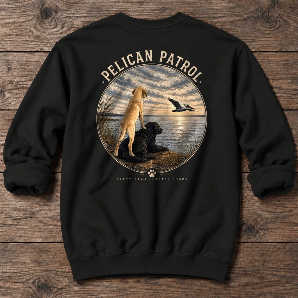 Pelican Labradors Back Design Midweight Sweatshirt in Black, Salty Paws coastal sweatshirt