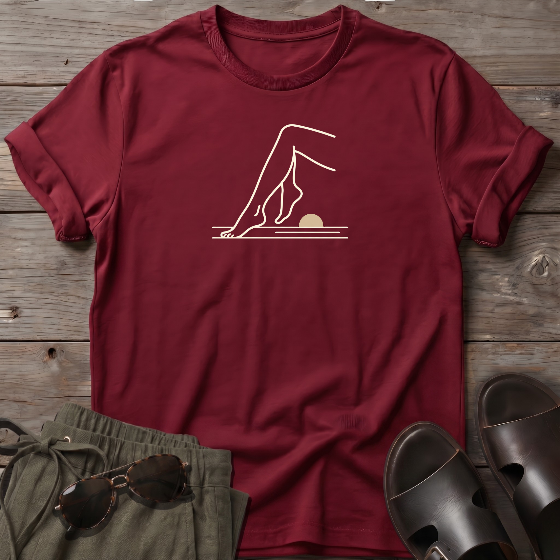 Legs Dog Beach Ocean Line Art Tee