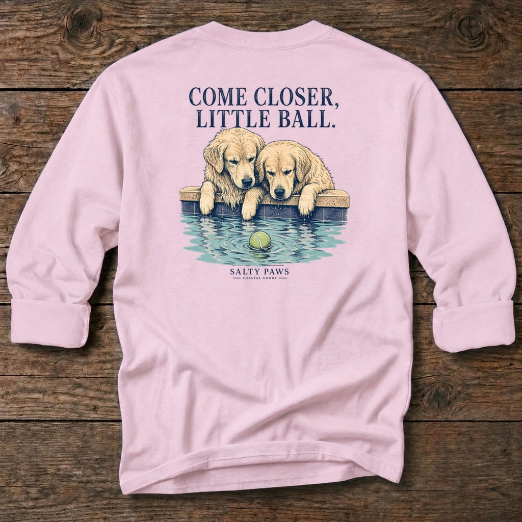 Come Closer Retrievers Back Design T-Shirt in Light Pink, Salty Paws coastal long sleeve tee