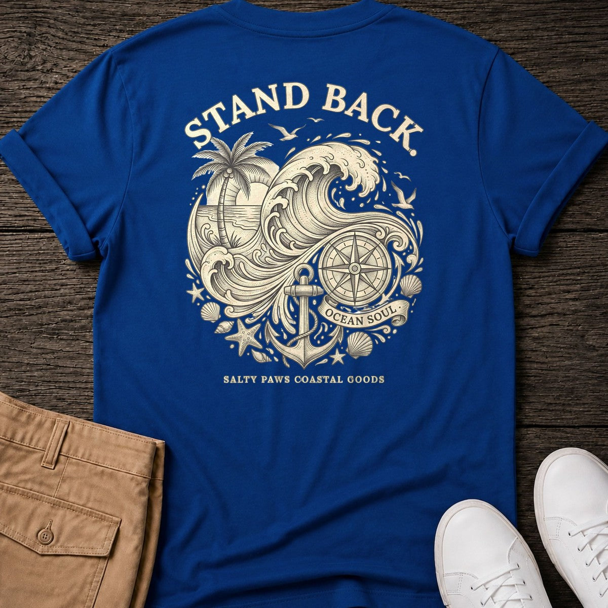 Stand Back Ocean Soul Back Design T-Shirt in Royal