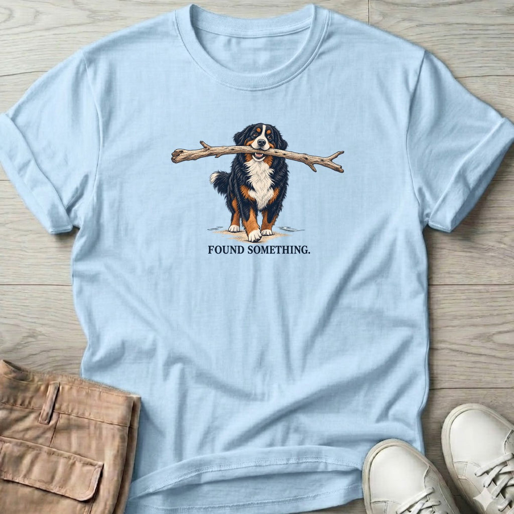 Found Something Bernese T-Shirt in Light Blue, Salty Paws T-Shirt, front design flat lay