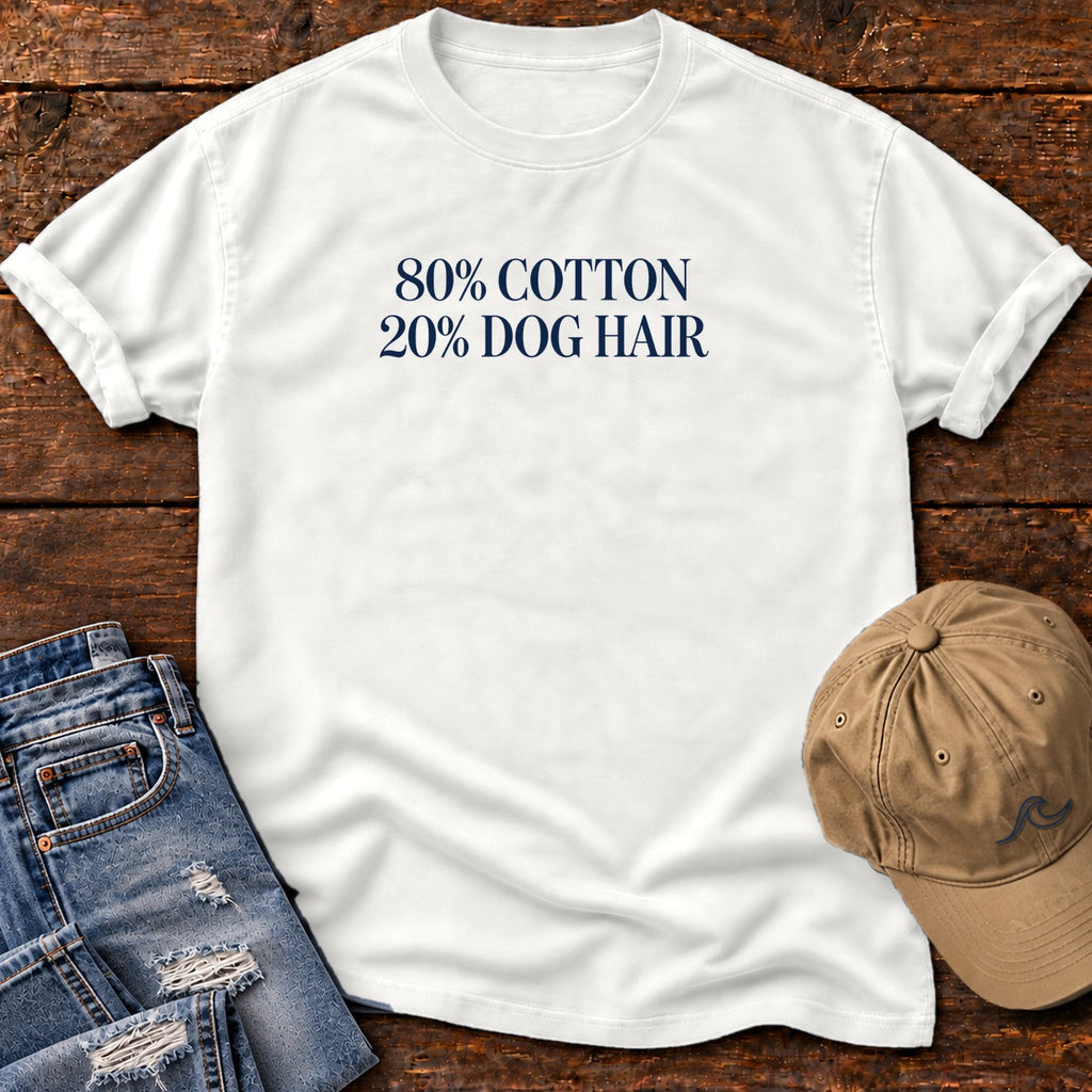80% Cotton 20% Dog Hair T-Shirt in White, Salty Paws Comfort Colors T-Shirt, front design flat lay