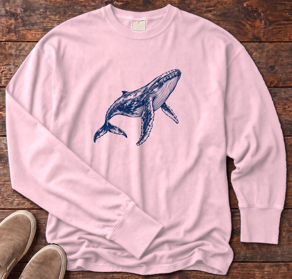 Humpback Whale Long Sleeve Tee in Blossom, Salty Paws Comfort Colors long sleeve tee