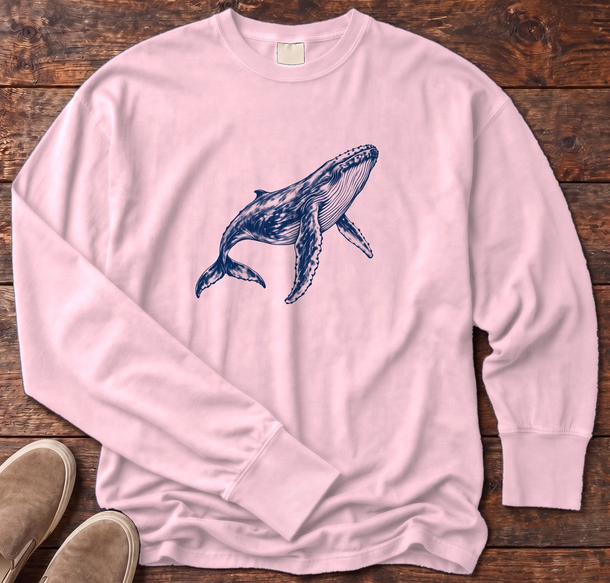 Humpback Whale Long Sleeve Tee in Blossom, Salty Paws Comfort Colors long sleeve tee