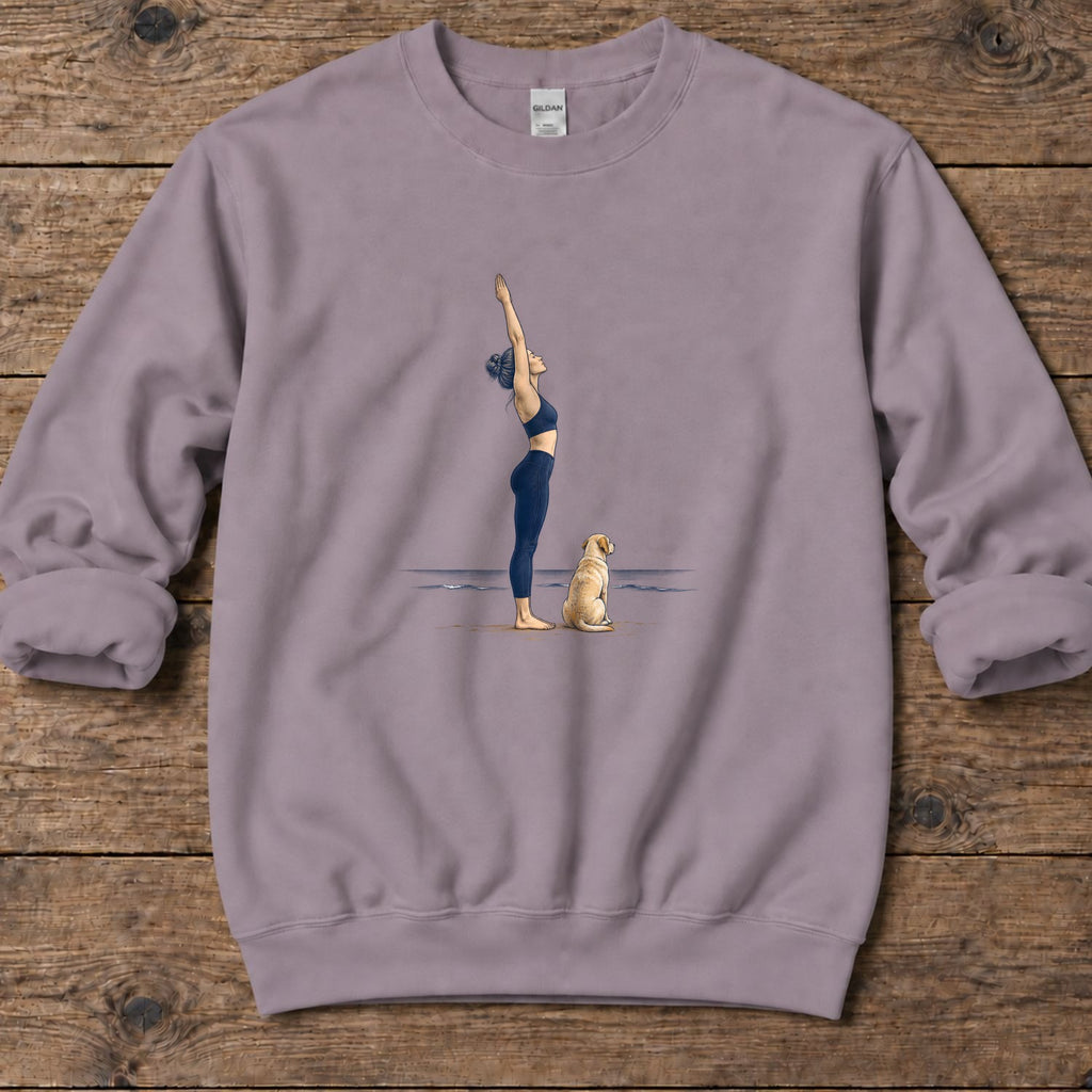 Coastal Yoga and Labrador Midweight Sweatshirt in Paragon, Salty Paws Midweight Sweatshirt, front design flat lay