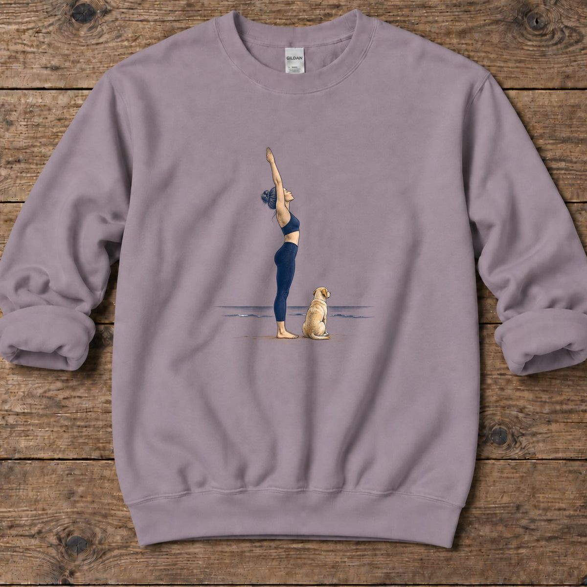 Coastal Yoga and Labrador Midweight Sweatshirt in Paragon, Salty Paws Midweight Sweatshirt, front design flat lay