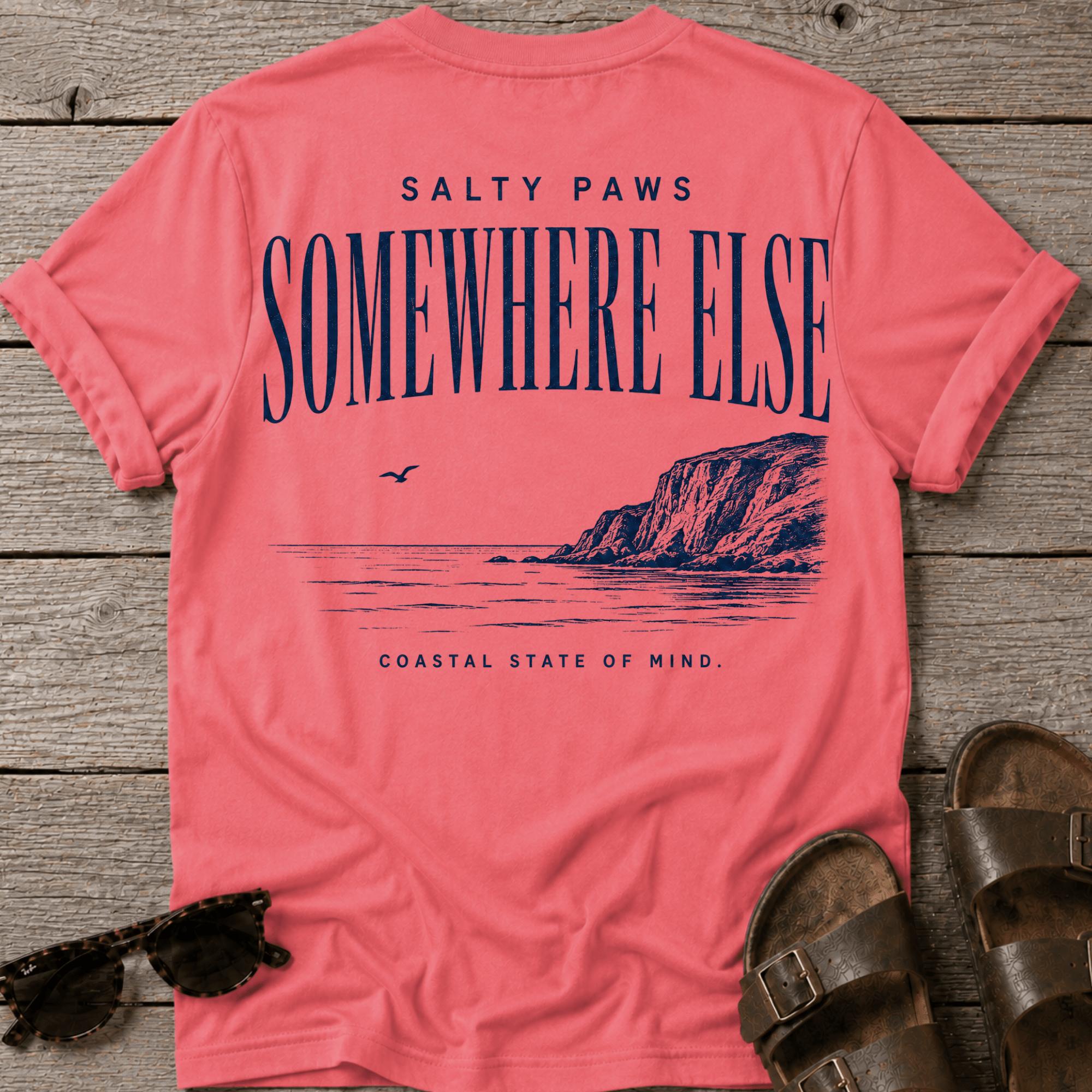 Somewhere Else Back Design T-Shirt - coastal graphic t-shirt, Salty Paws