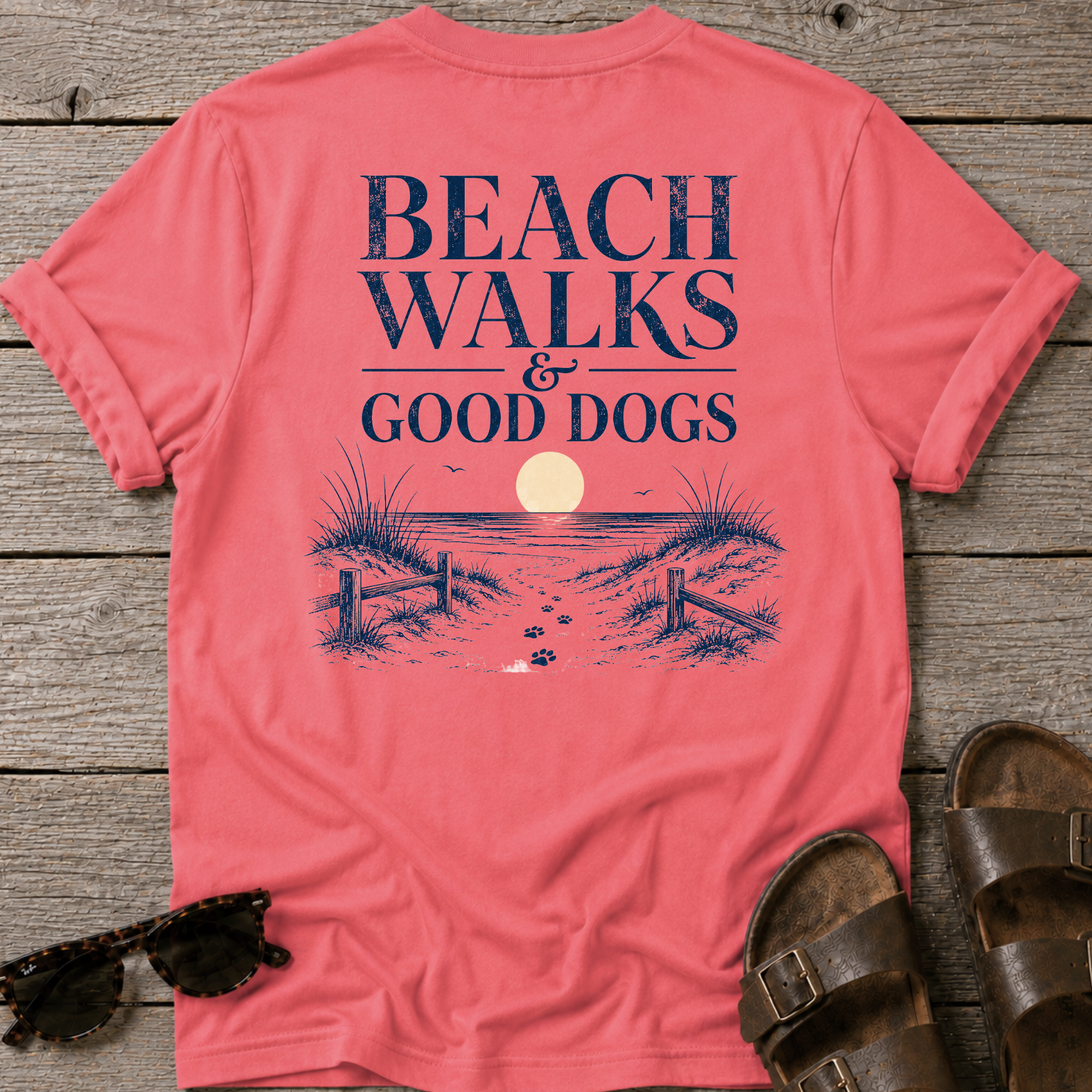 Beach Walks Good Dogs BACK DESIGN T-Shirt