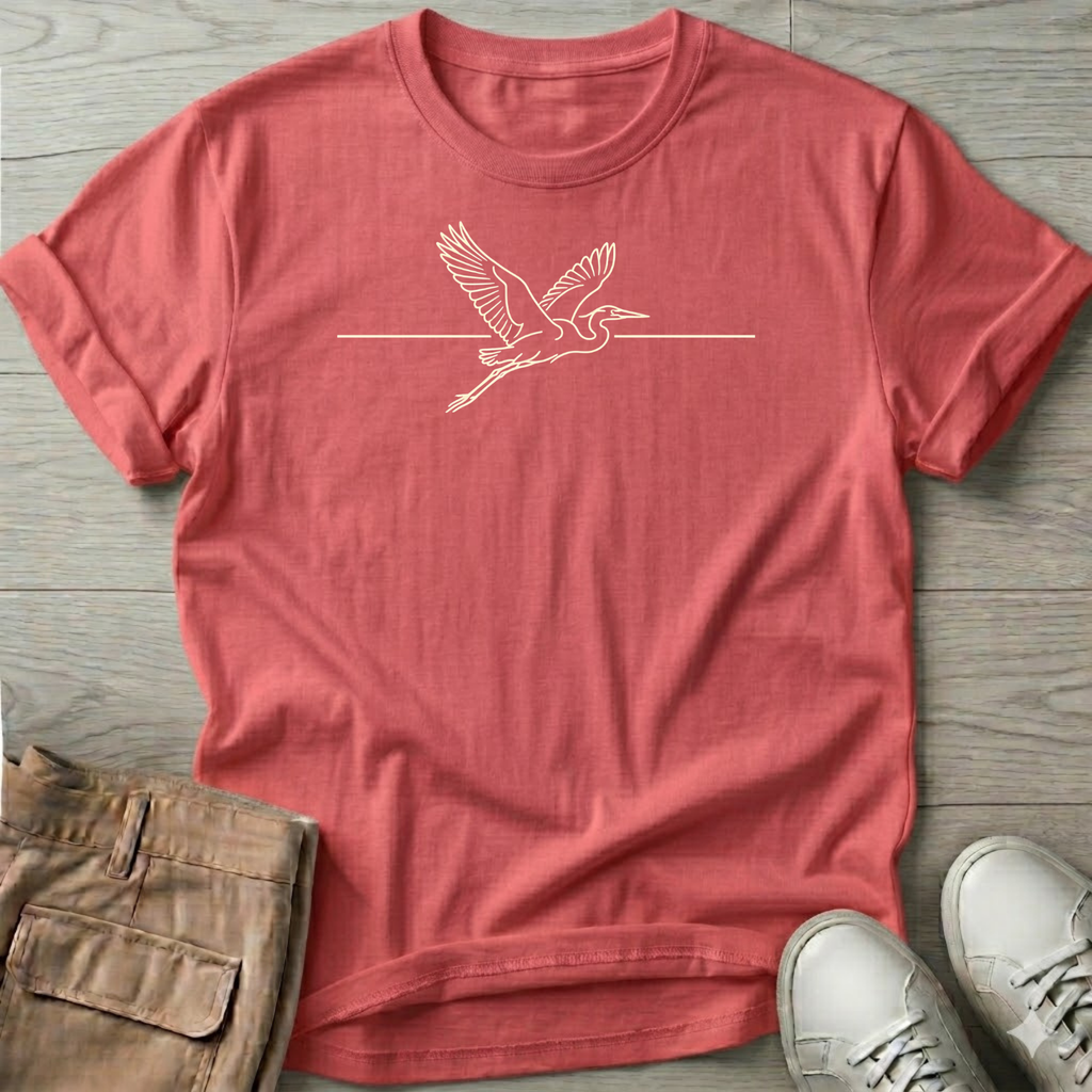 Great Heron Flight Beach Ocean Line Art Tee