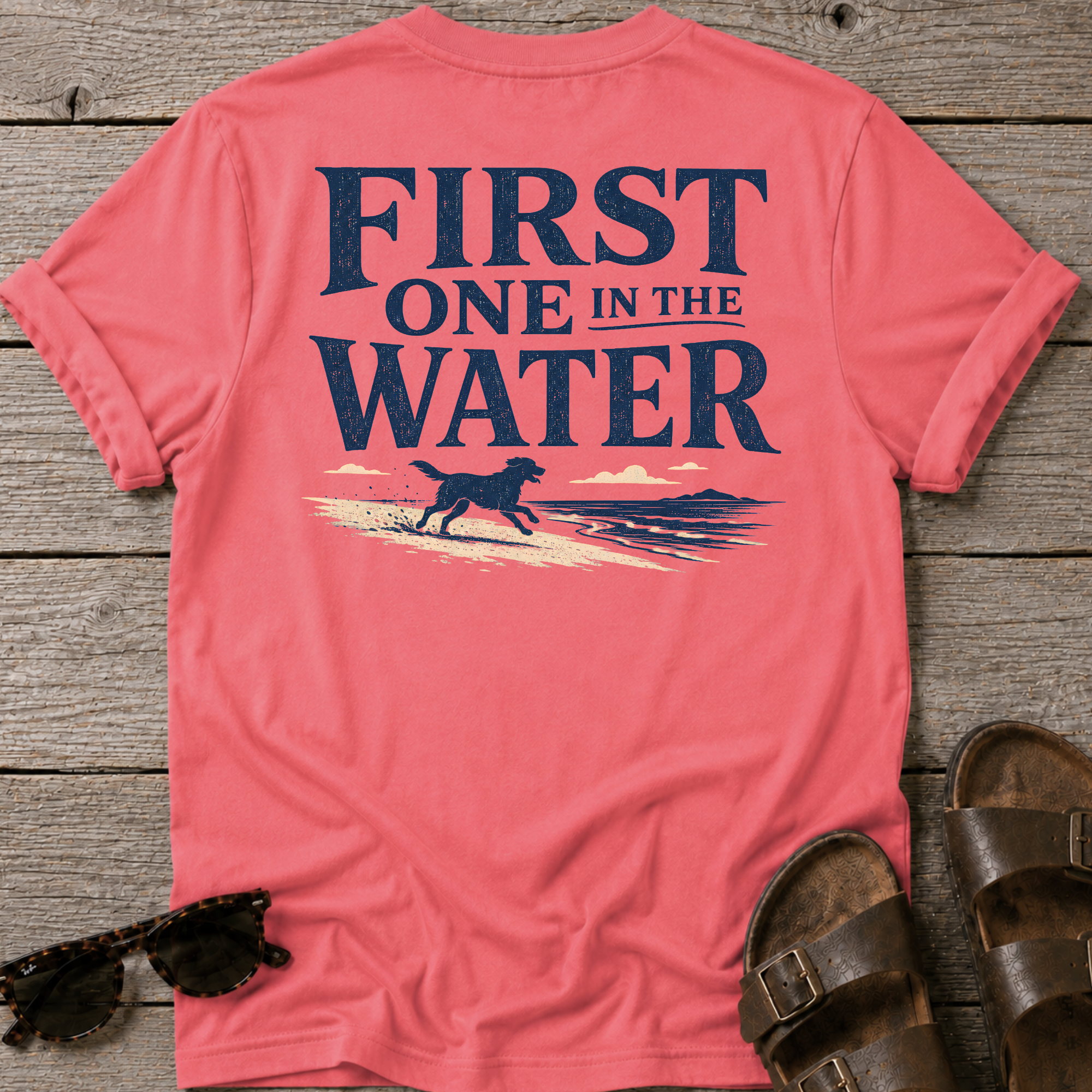 First One in the Water Dog BACK DESIGN T-Shirt