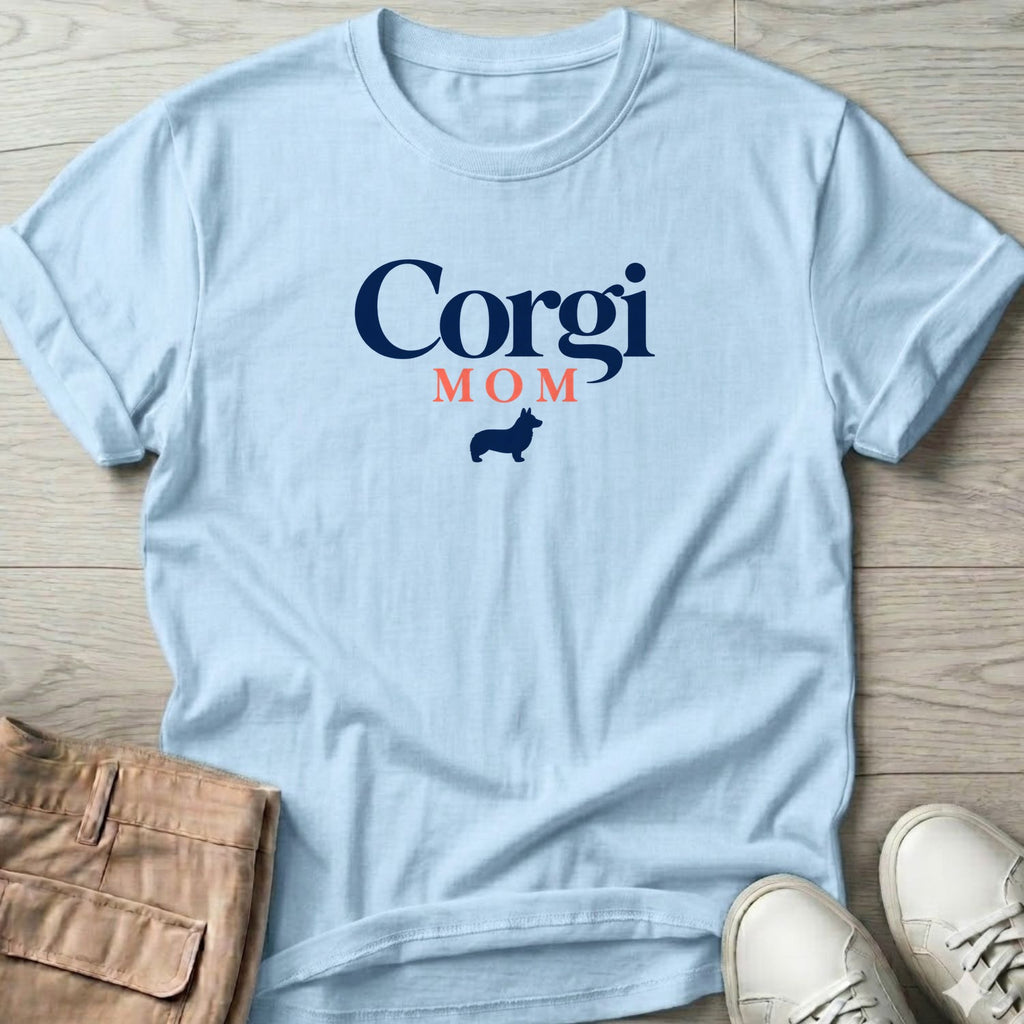 Corgi Mom T-Shirt in Light Blue, Salty Paws coastal t-shirt