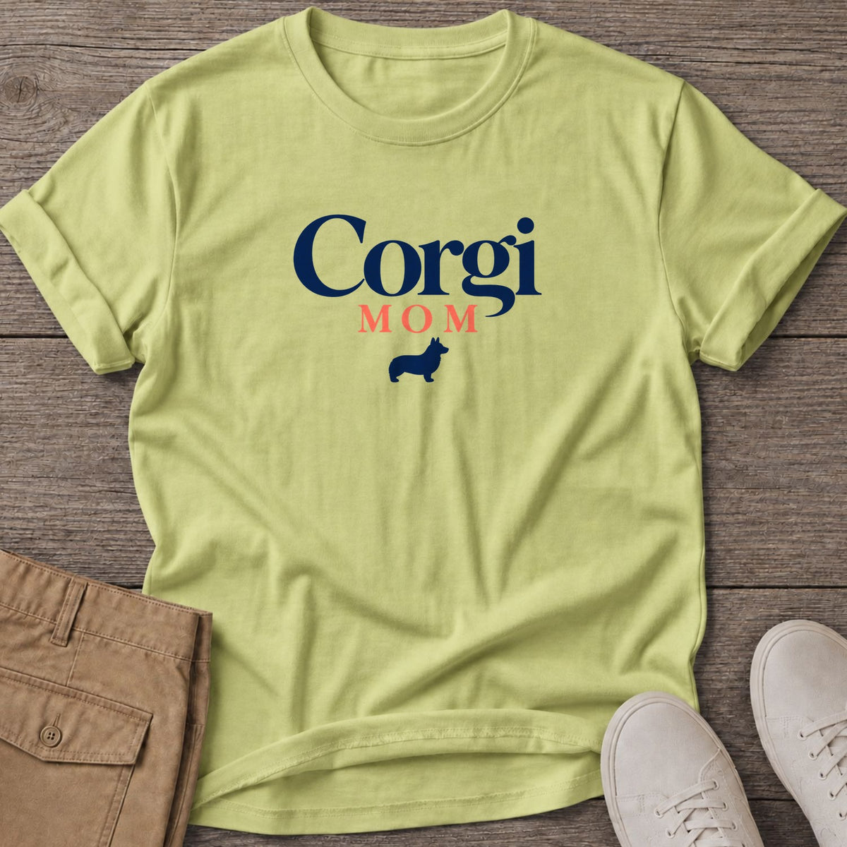 Corgi Mom T-Shirt in Pistachio, Salty Paws coastal t-shirt