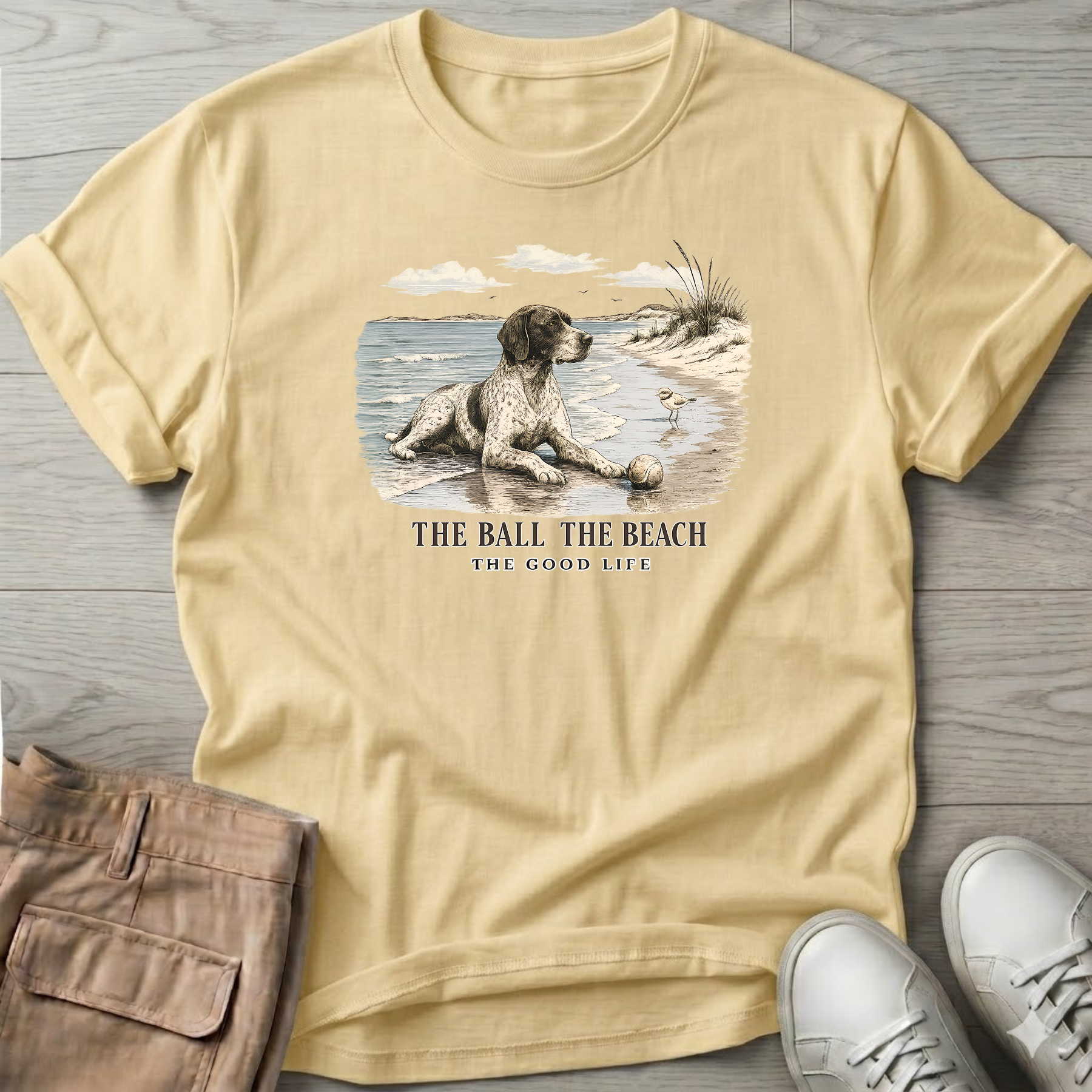 Ball Beach & Shorthair Pointer Dog T-Shirt