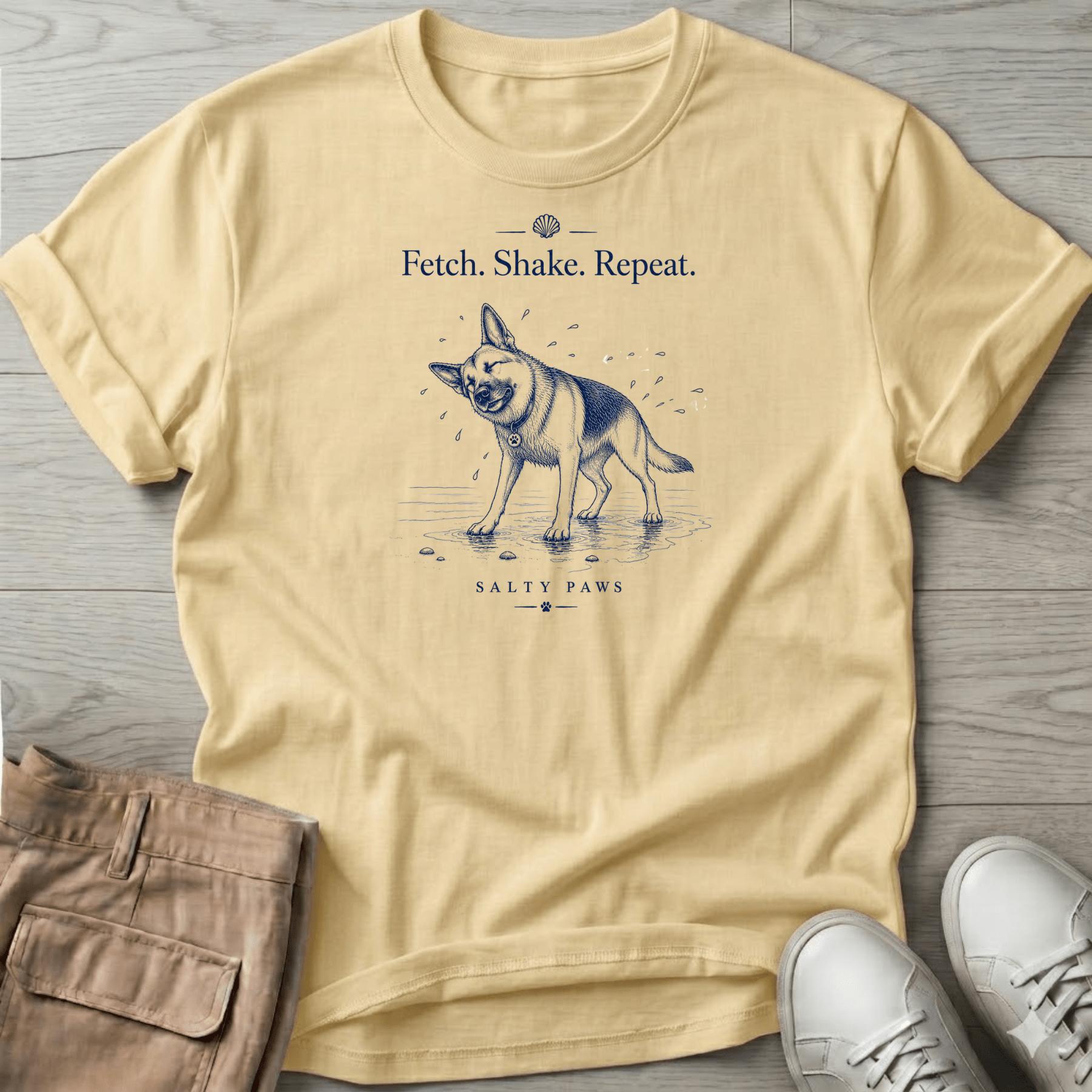 Shepherd Fetch. Shake. Repeat. Dog T-Shirt