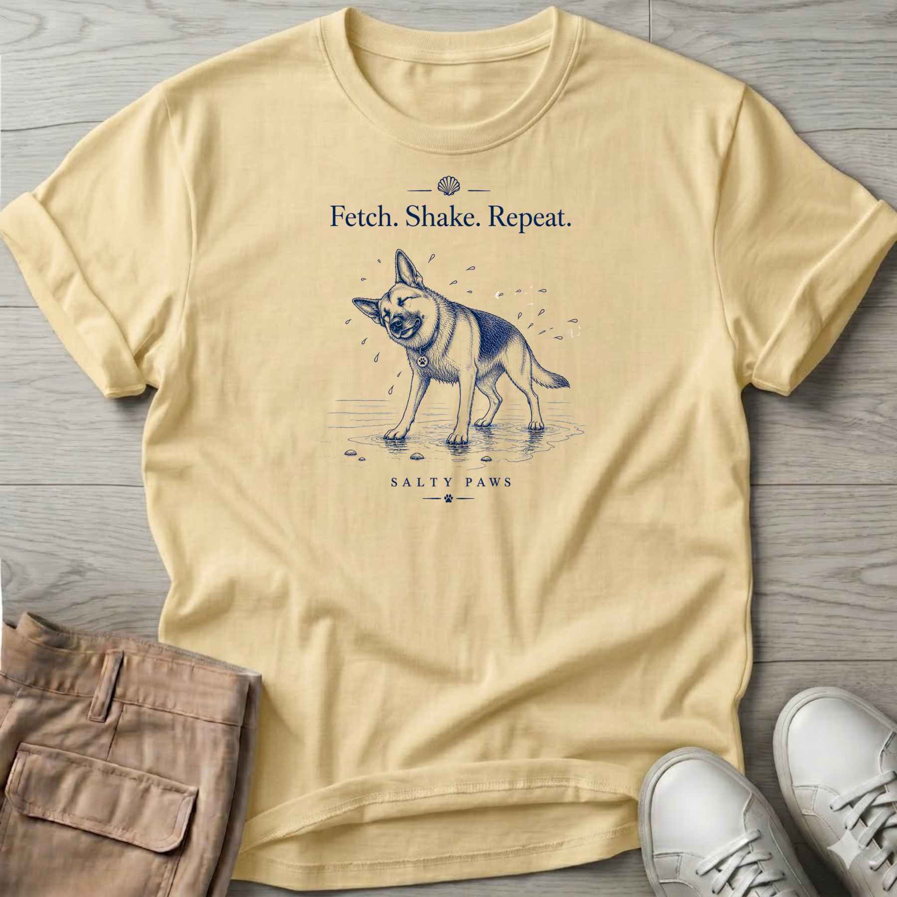 Shepherd Fetch. Shake. Repeat. Dog T-Shirt